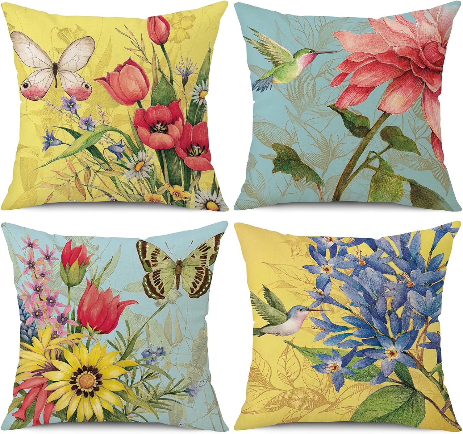 wyooxoo Spring Summer Pillow Covers 18x18 Set of 4 Decorative Throw Pillow Covers