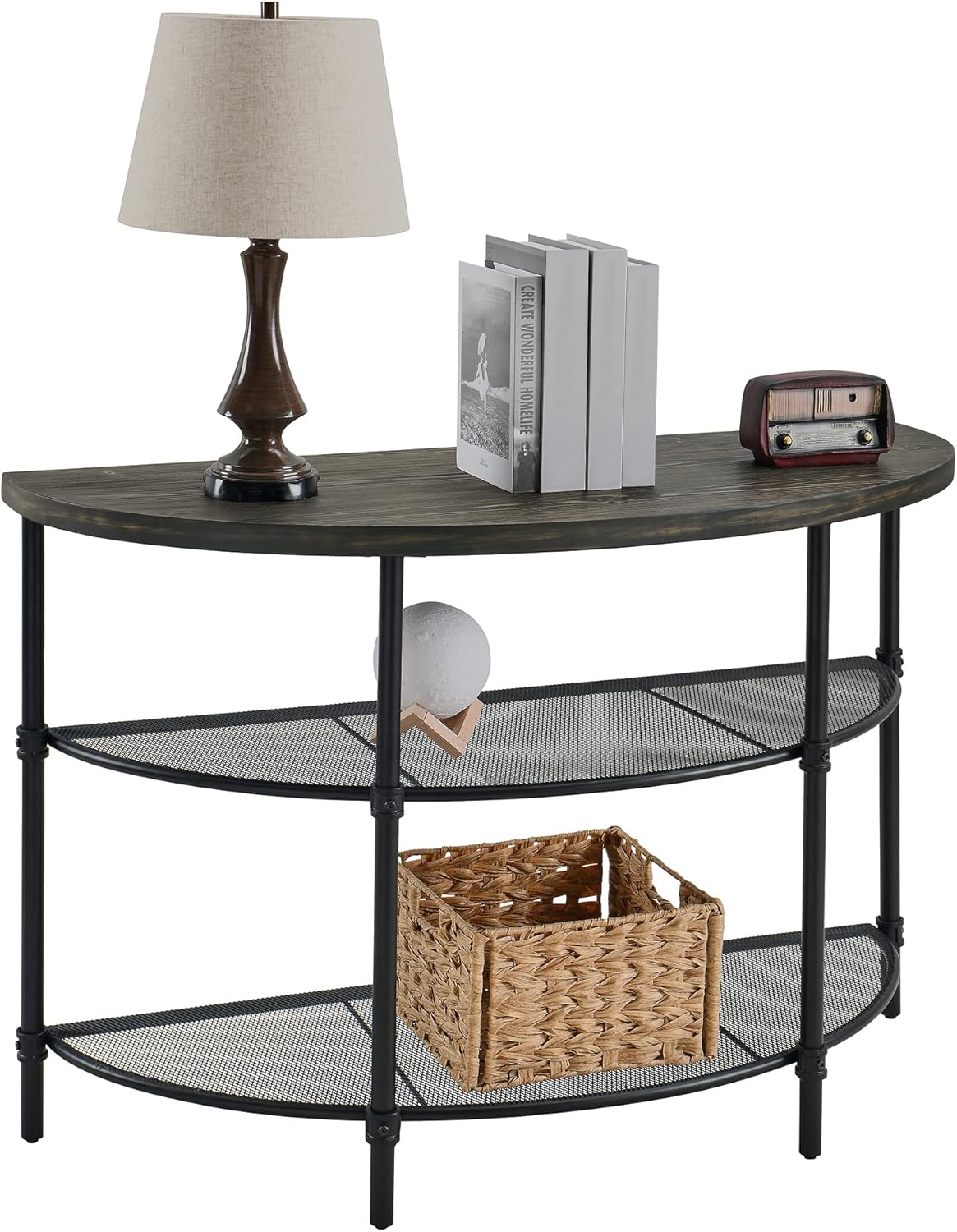 Amazon.com: LEEMTORIG 3-Tier Console Table, Semi-Elliptical Entryway ...