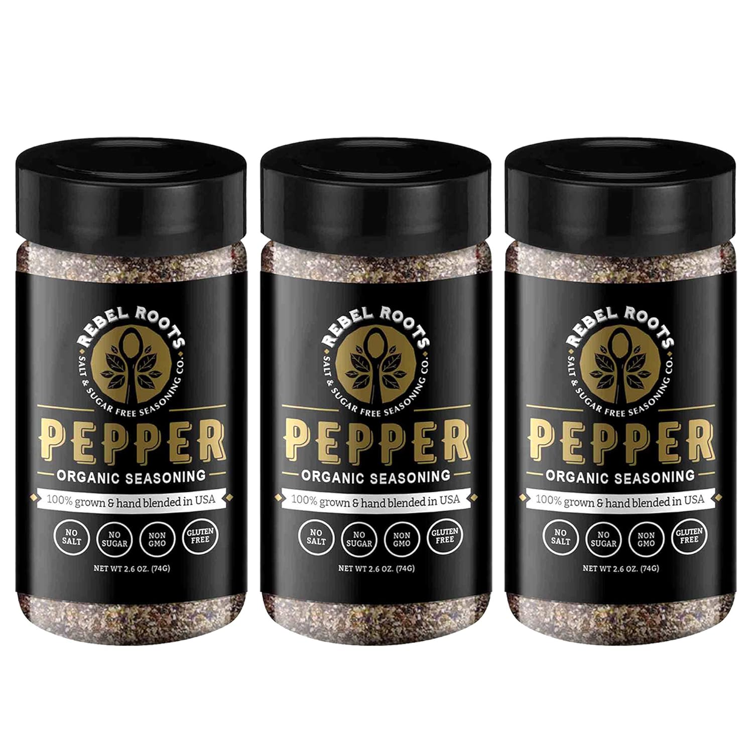 USDA Organic Salt Free Seasoning, No Salt Seasoning, Non-GMO Certified, Sugar Free Seasoning, Meal Prep Seasoning, All Natural, 100% Made in USA (Pepper, 3 Pack)