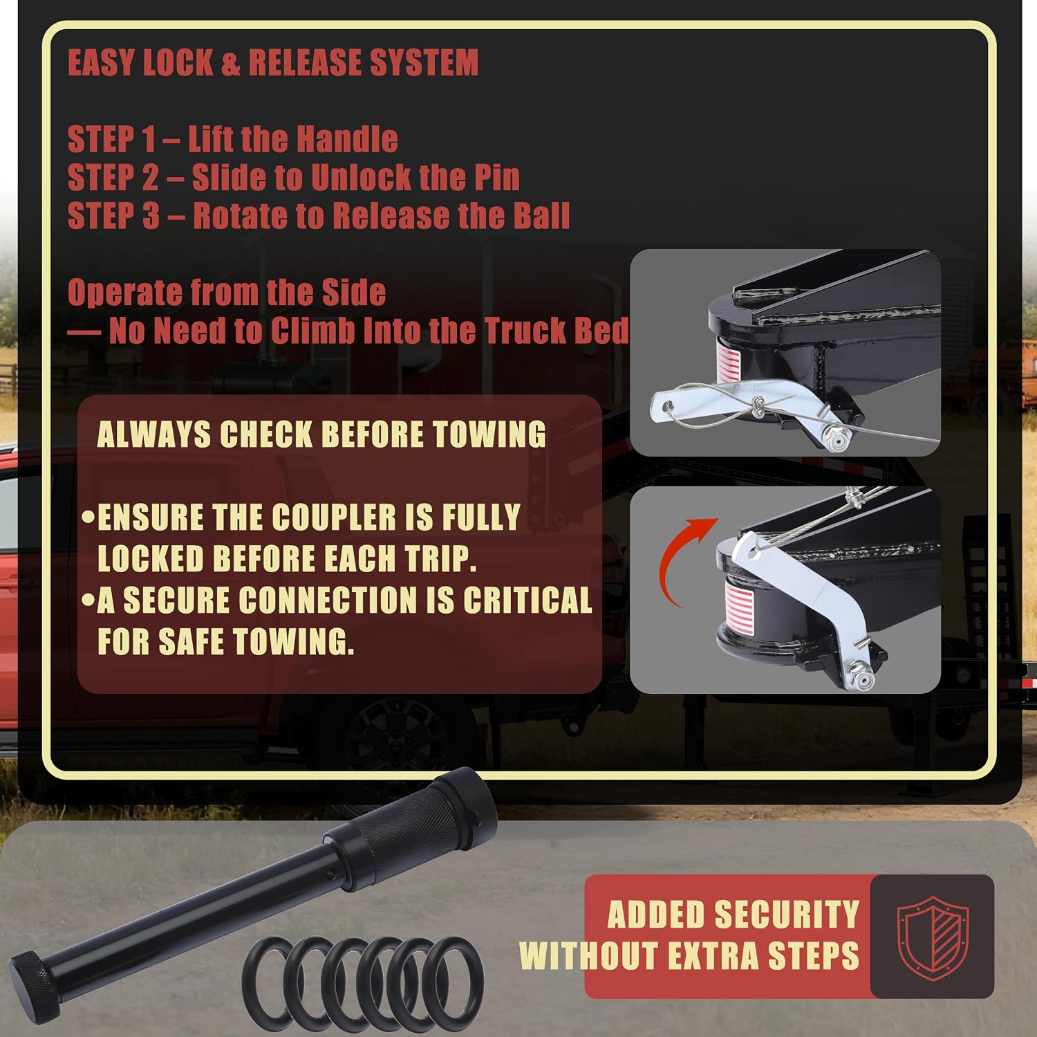 Patented 6" Offset Cast Steel 5th Wheel to Gooseneck Adapter, 17-23" Adjustable, 30K GTW, for Short Bed Trucks, with Safety Chain