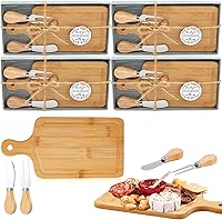 Ziliny 4-Pack Bamboo Cheese Board Set with Knives, Forks, Tags & Boxes - Ideal Bridal Baby Shower Prizes & Guest Gifts