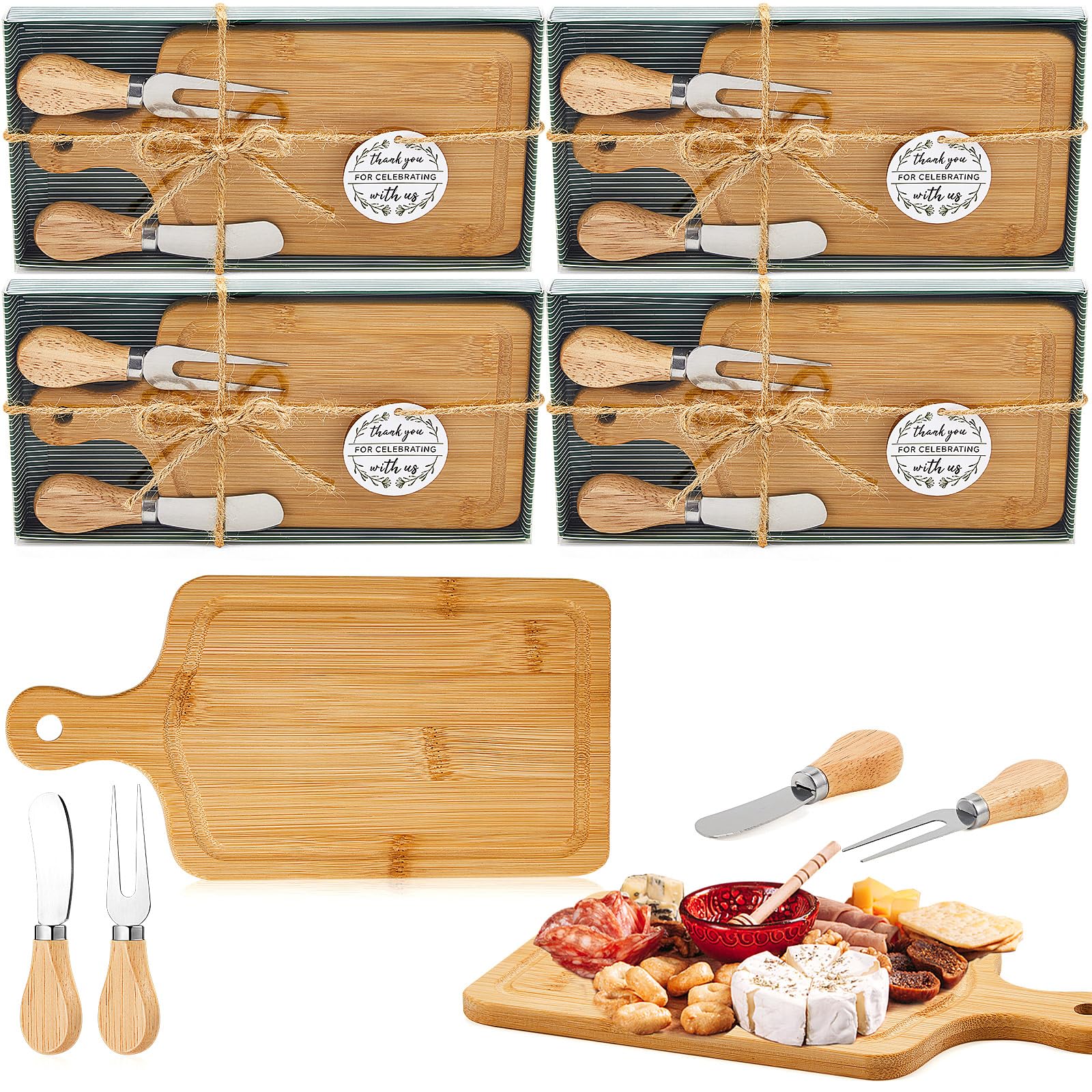 Ziliny 4 Sets Baby Shower Prizes Mini Charcuterie Board, Bamboo Color