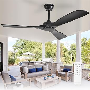 Depuley Ceiling Fan Without Light 52 Inch Outdoor Fan with Remote Control for Patio Porch - Black Ceiling Fan no Light for Indoor - 3 Blade Fan Reversible 6 Speed Quiet [Energy Class A+]