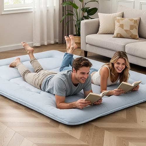 Simple Deluxe 4-Inch Full Tatami Mattress, Japanese Futon Foldable Mattress with Removable Washable Cover, Portable Floor Bed for Bedroom, Guest Room, Camping, and Everyday Use – Gray