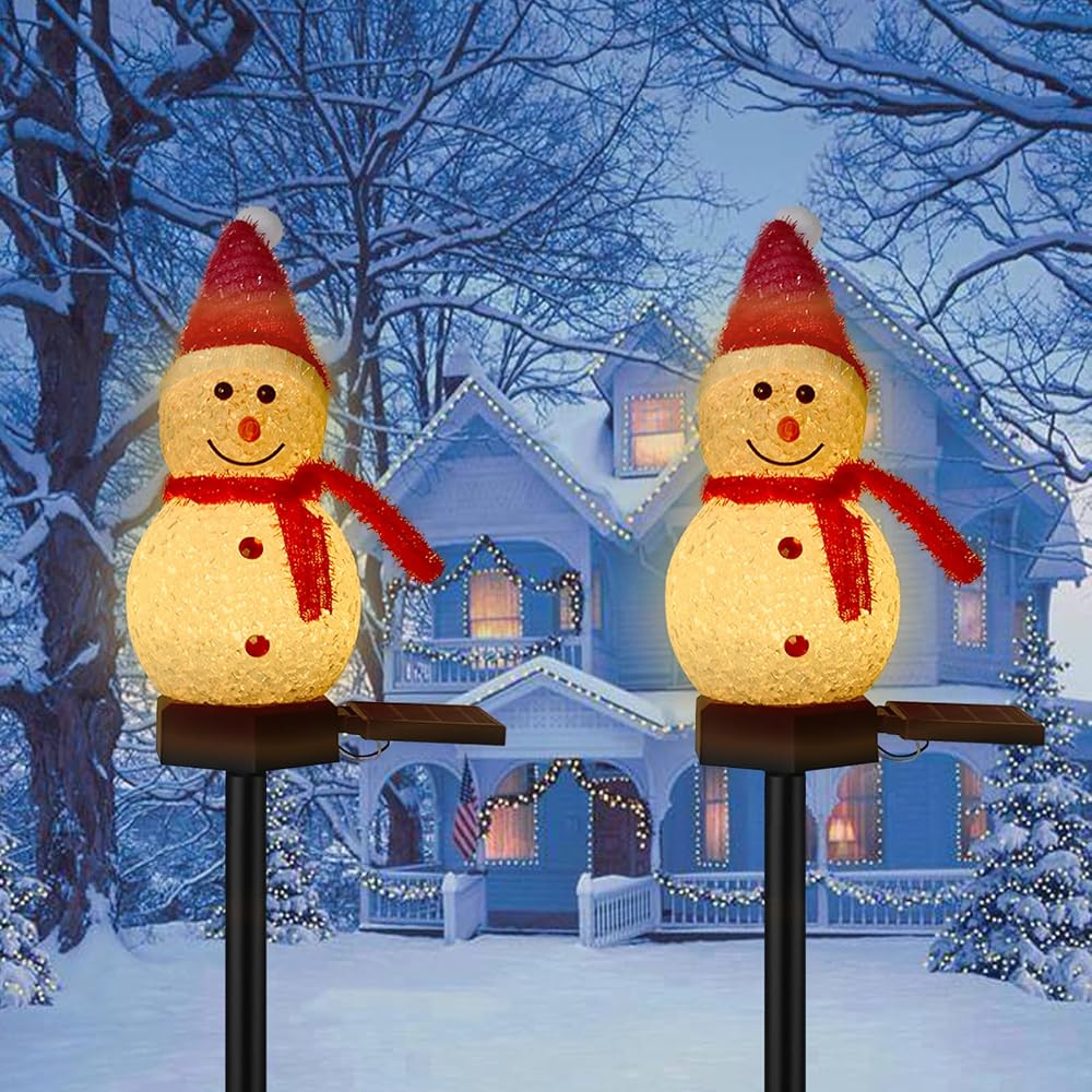 Solar Christmas Decorations, 2PCS Snowman Shape Solar Christmas Lights — 사진 1