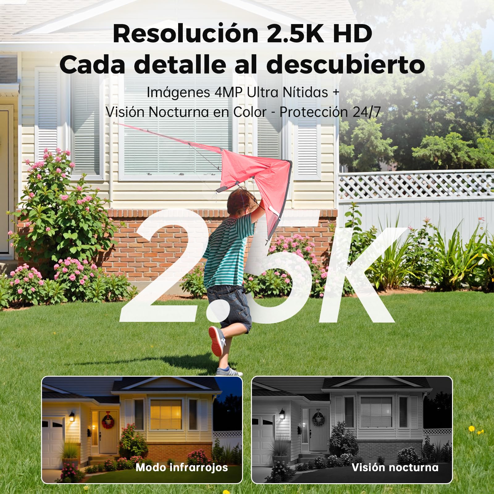 Woox Camara Vigilancia WiFi Exterior Solar 2.5K 4MP, Cámara Vigilância sin Cables con Batería, Visión Nocturna en Color, Detección PIR de Personas, IP65, 2.4GHz (Blanco)