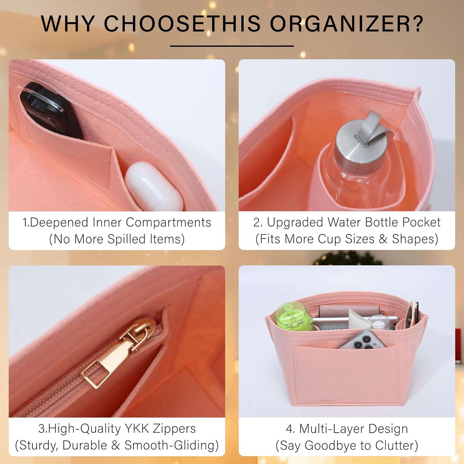 Felt Purse Organizer Insert for Longchamp Le Pliage S Handbag, Pink image 4