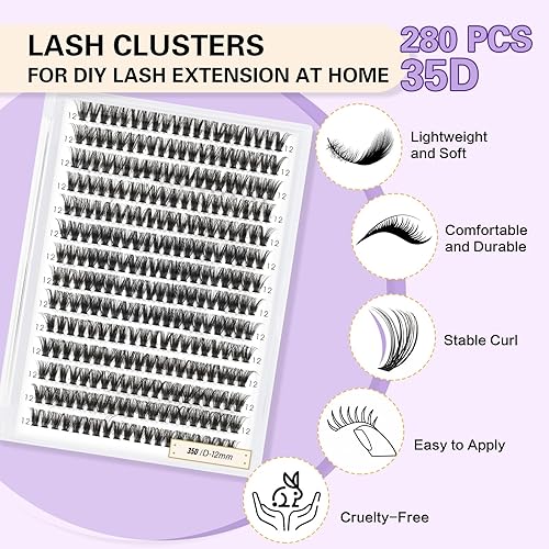 Miniatura 3 de Extensiones de pestañas individuales B&Q Lash 280 unidades, pestañas postizas 35D 45D, extensiones de pestañas naturales esponjosas en racimo para