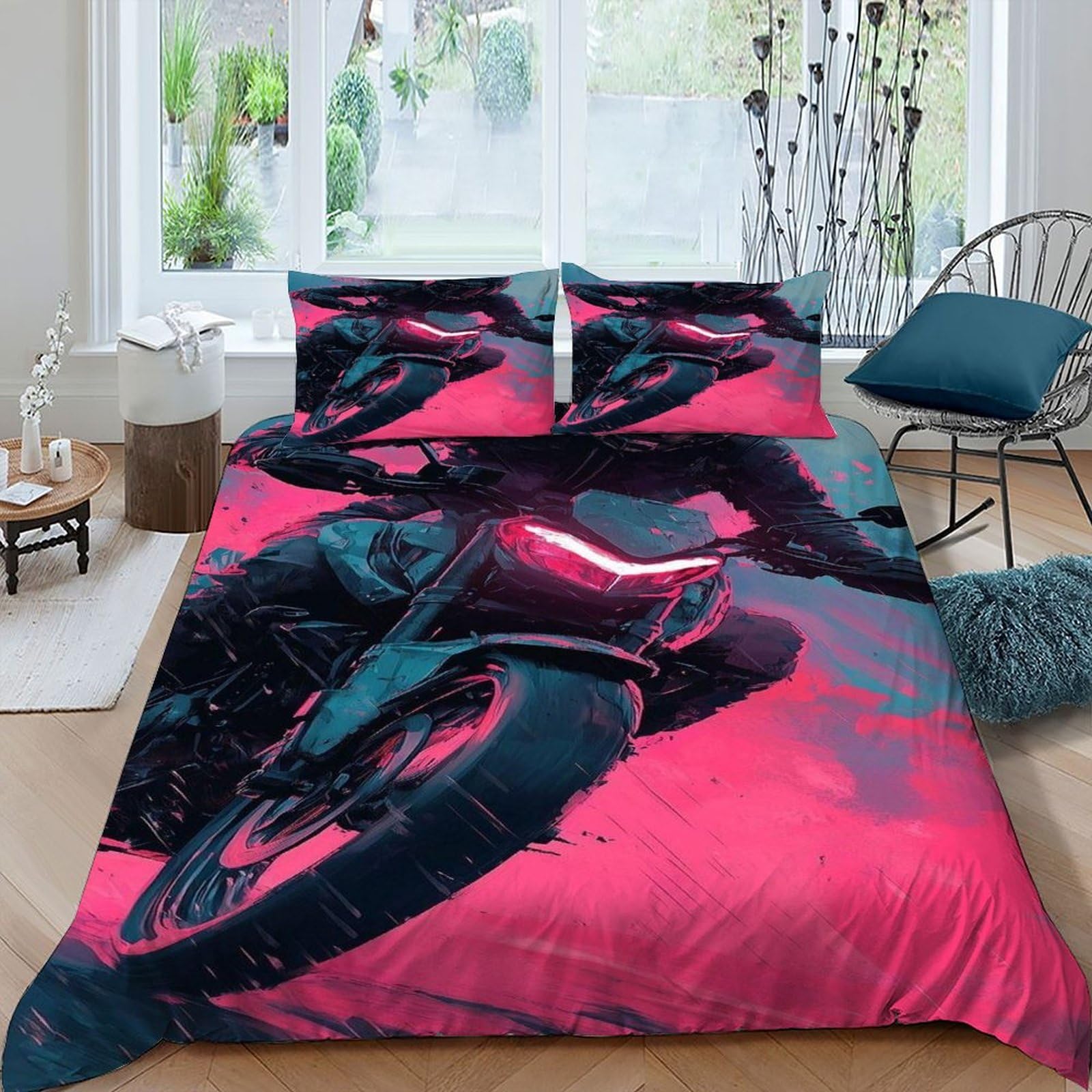 Ensemble literie motard parure de lit 220x240 sport adulte microfibre king