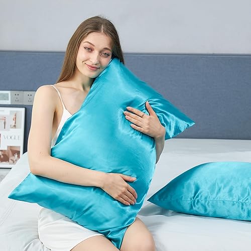 Miniatura 6 de Paquete de 2 fundas de almohada de seda satinada para cabello y piel, tamaño Queen de 20 x 30 pulgadas, funda de almohada súper suave con cremallera