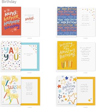 American Greetings 33-Count Birthday Card Pack designed by Kathy Davis Studios, Colorful Hand-Illustrated Assortment