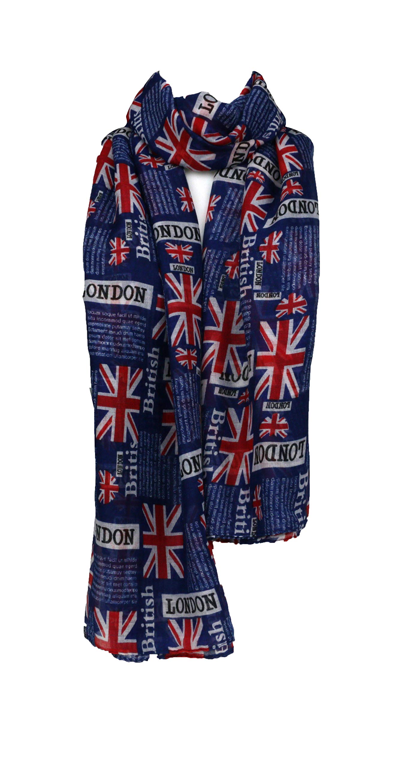 No.1 Gifts Women's Blue Union Jack Uk Flag Newspaper Scarves (Blue)