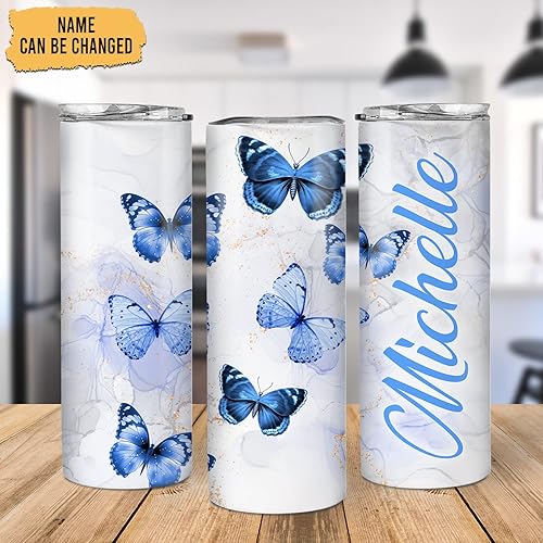 Miniatura 2 de Hyturtle Vaso personalizado de acero inoxidable delgado de mariposa, 20 onzas, azul, nombre personalizado, regalo de cumpleaños para amantes de las