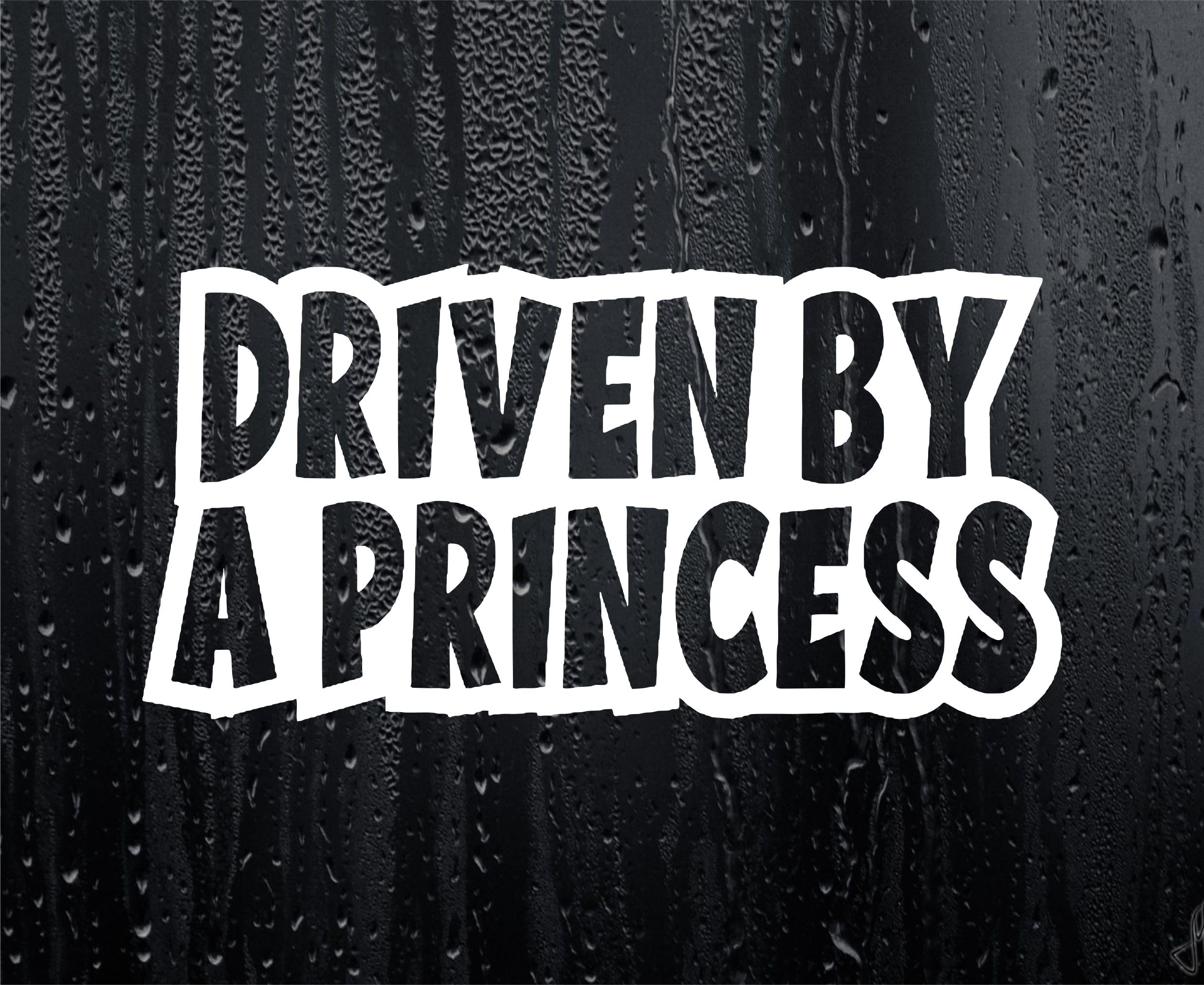 Decalarama White Car Sticker Driven By A Princess Fun Nice Cute Novelty Bonnet Van Bumper Boot Door Window Decal