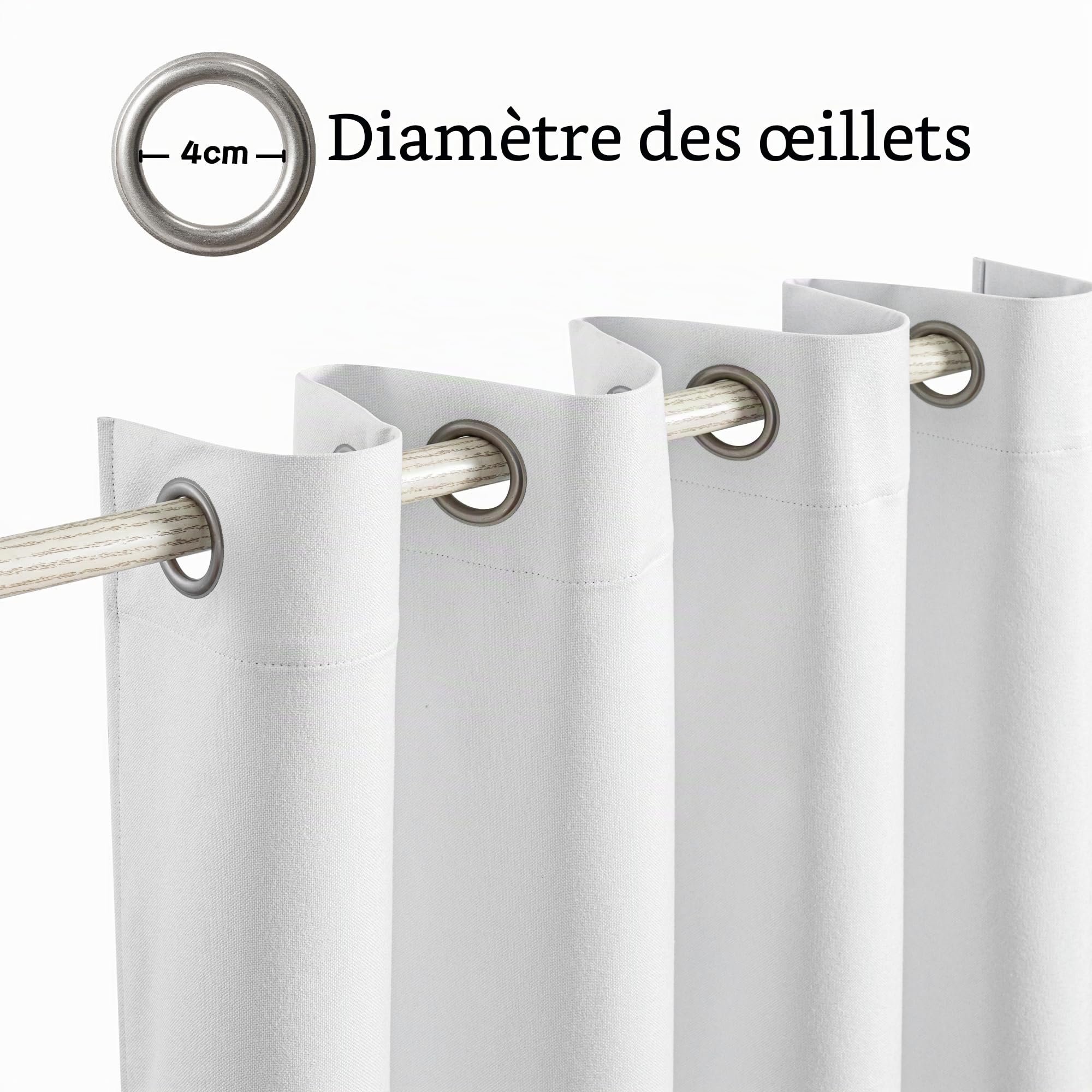 MYSKY HOME Rideau Occultant Blanc Court 140x160(LxH) Rideaux Lin 30% Opaque à Oeillets Anti Froid Draperies Chaleur pour Chambre Salon Maison, Decoration Curtains Lot de 2