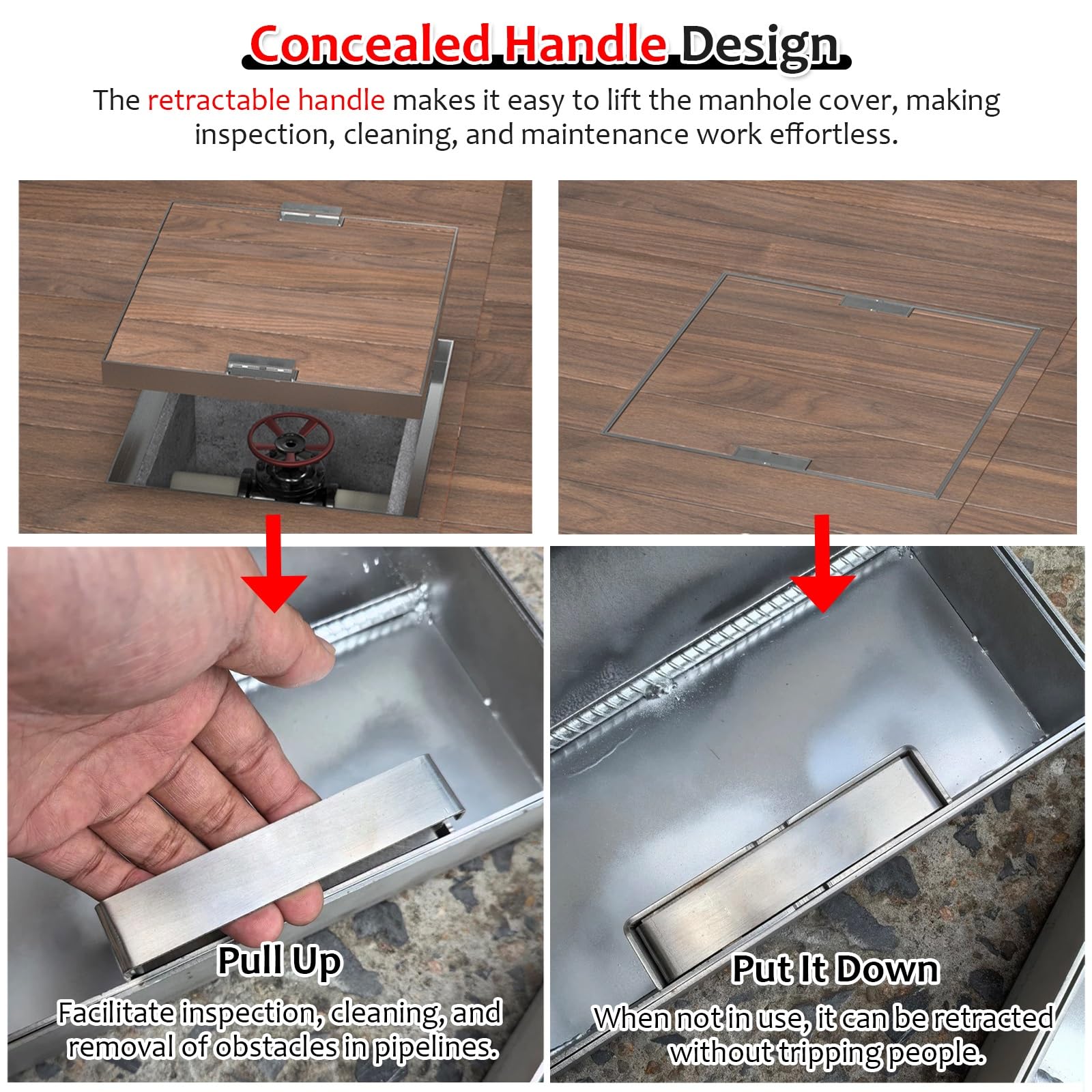 JYHHCYS Cubierta y Marco de Boca Acero Inoxidable Tapa De Arqueta, Tapa De Fosa Séptica Cuadrada con Base Y Ganchos, Diseño Invisible Tapa para Desagüe Pluvial Tapa De Inspección(21x39in(53.3x99cm))
