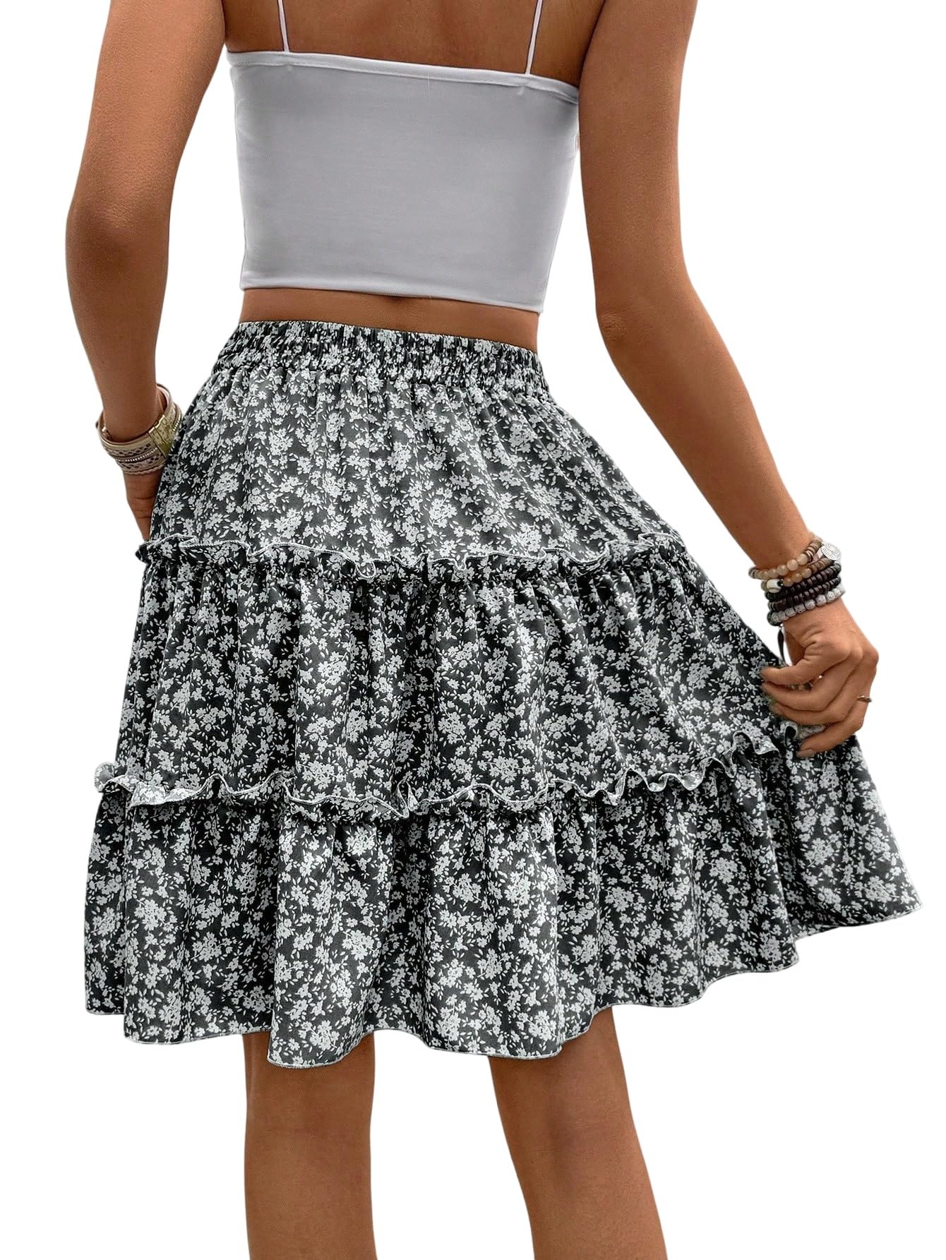 GORGLITTER Gonna da donna con motivo floreale, gonna midi estiva, linea ad A, per il tempo libero, lunghezza al ginocchio, gonna lunga estiva con nodi, stile boho, casual, gonna da spiaggia