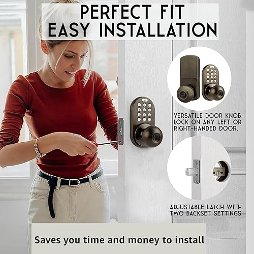Miniatura 5 de MiLocks TKK-02AQ - Cerradura digital para manija de puerta con teclado electrónico, cerradura de puerta inteligente de entrada sin llave con