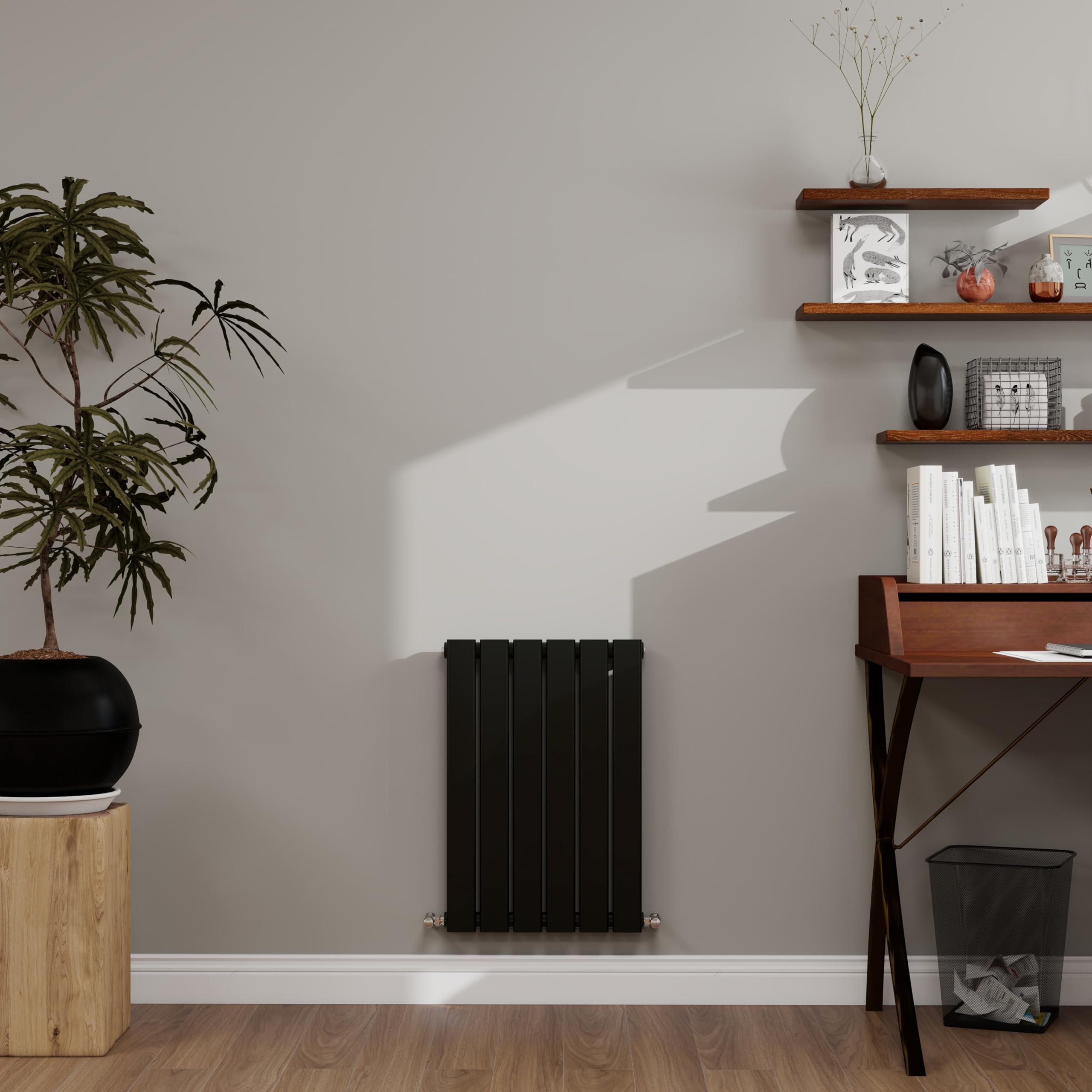 Simple Bathrooms Black Designer Radiator Horizontal 600×408Mm Single Flat Panel - Wall/Floor Mounted For Modern Multi-Scene & Central Heating Radiator 1099 Btu