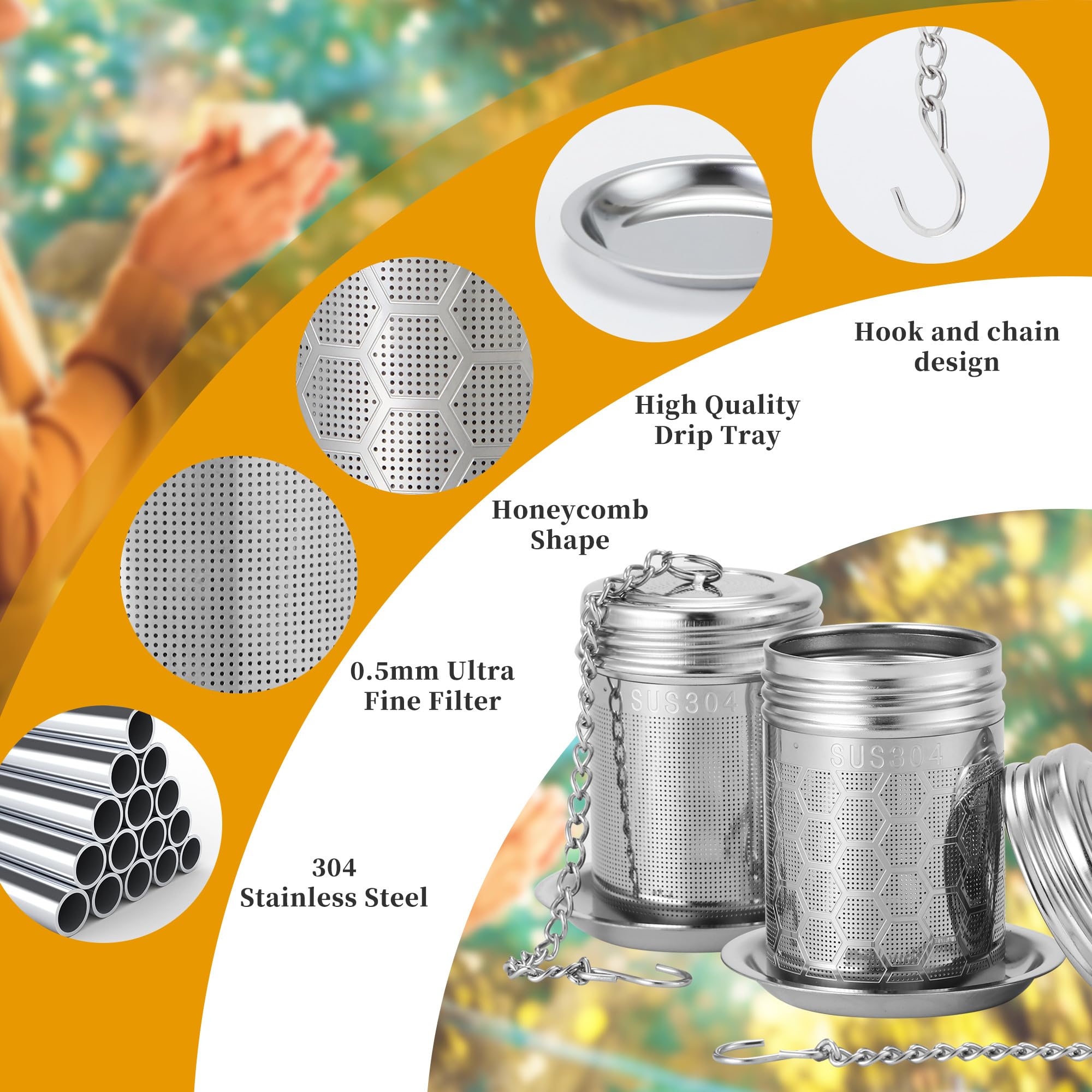 Infusore Da Tè A Forma Di Razzo Con Catena – Filtro In Acciaio Inox Con Vassoio Antigoccia, Per Tè E Caffè In Polvere, 7,2 Pollici - 3