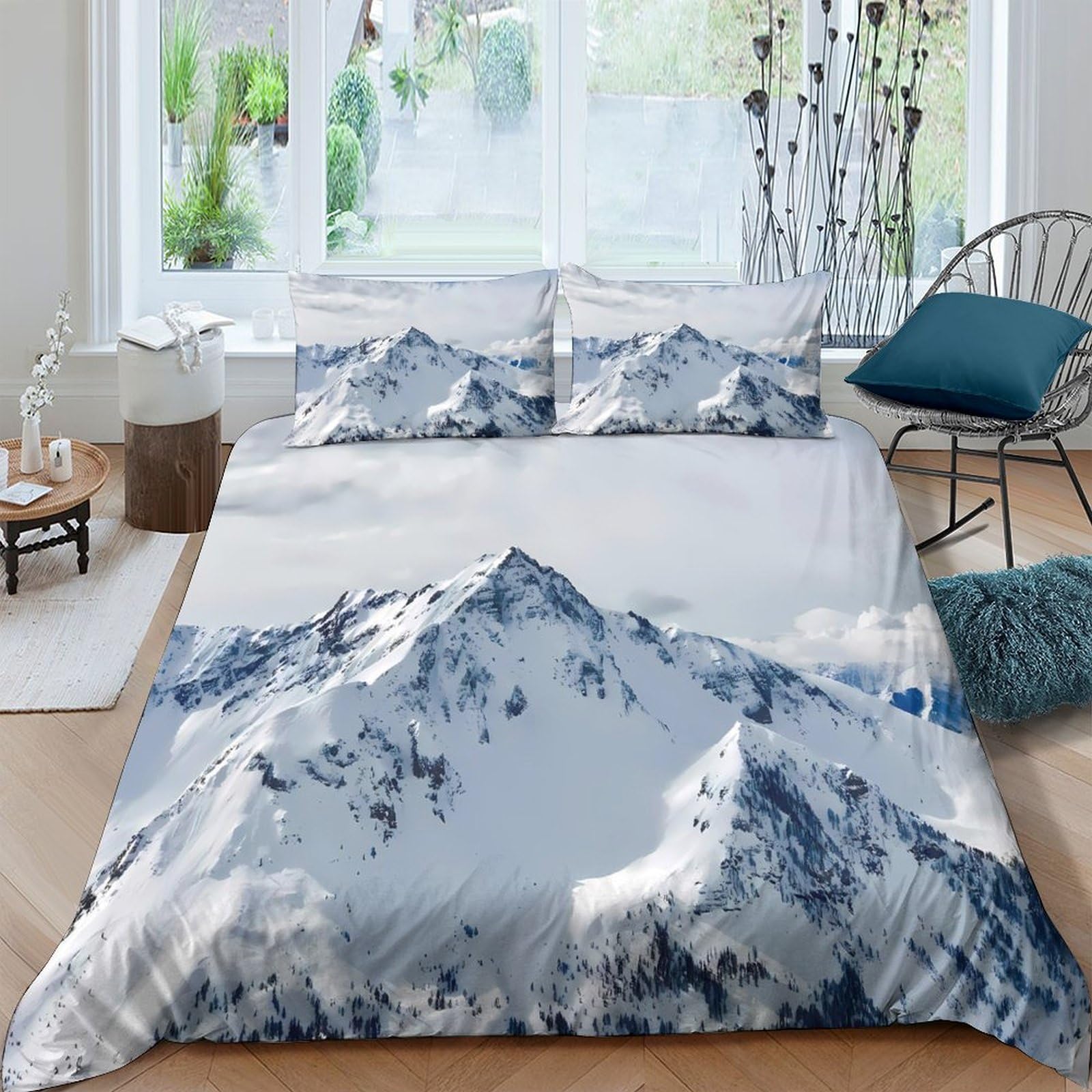 Ctjqhvkz Style-6 3D Printed Snow Mountain Fitted Sheet Microfiber Soft Breathable Alpine Landscape Mattress Cover For Bedroom Guest Room Decor Single（135X200cm）