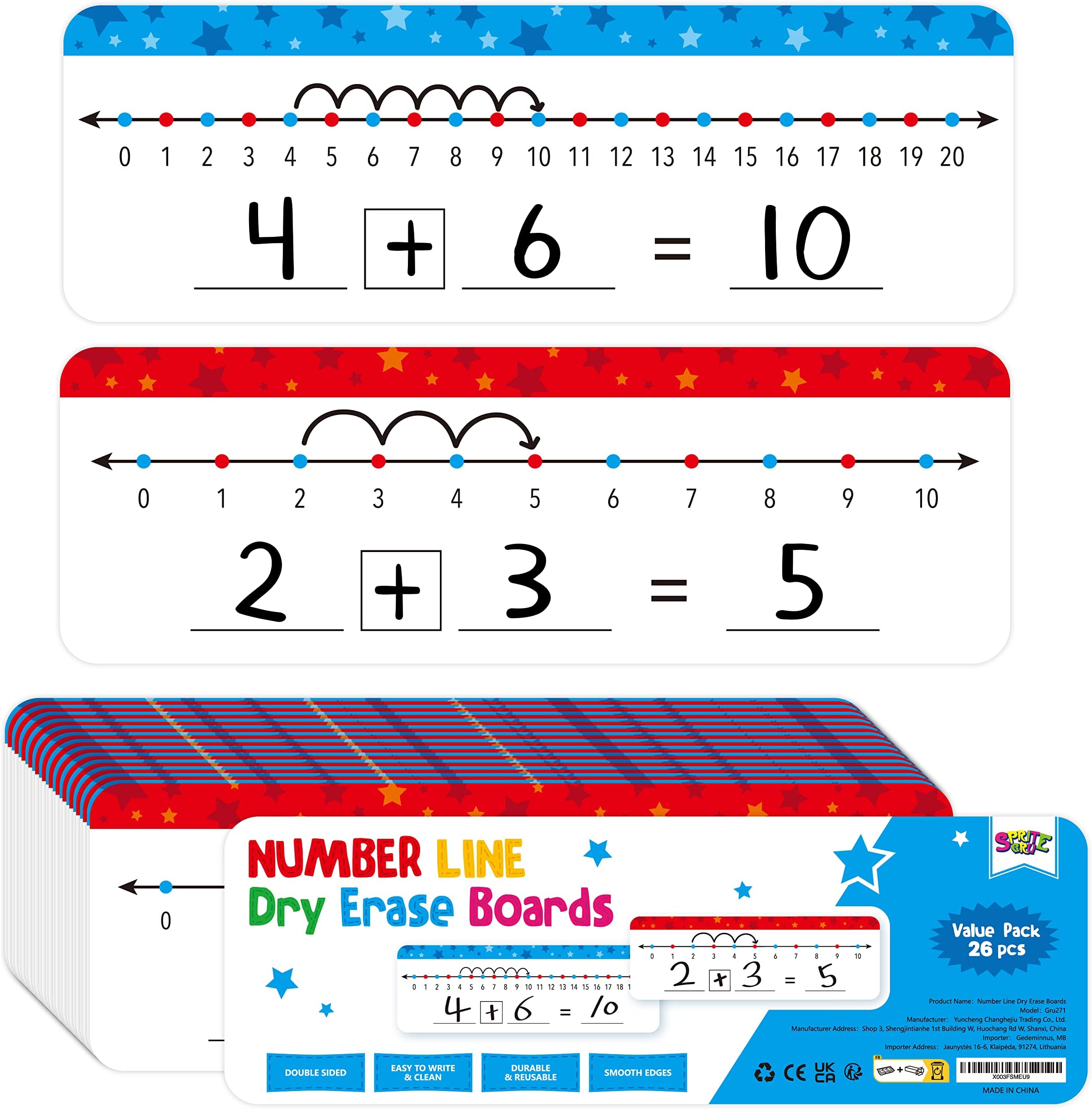 SpriteGru 26 Packs Number Line Dry Erase Boards Cards, Double Sided Writable and Erasable Board-0-10 on One Side & 0-20 on Other Side Math White Board for Kids, Students, Classroom and Home (12” x 4”)