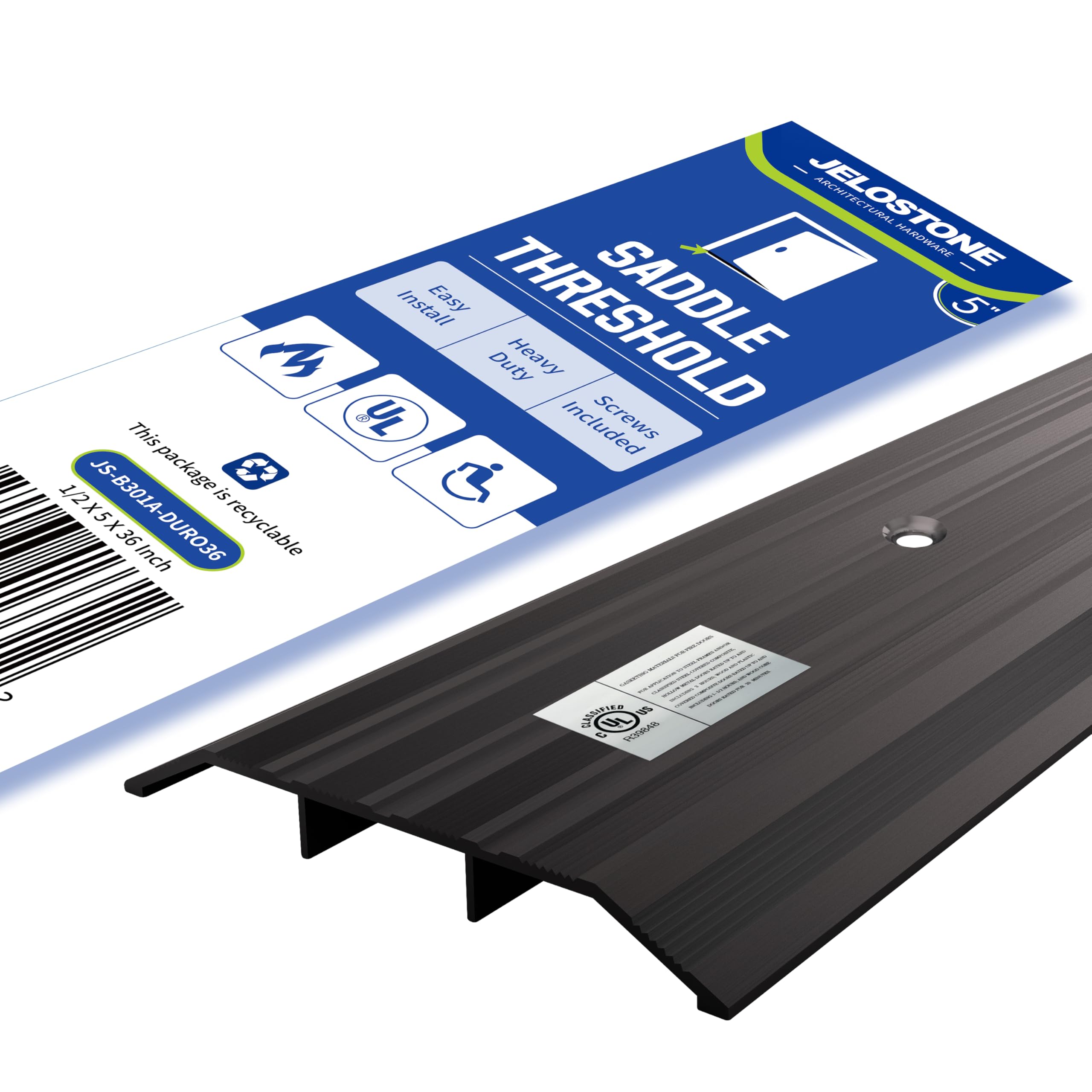 JELOSTONE Aluminum Door Threshold (Bronze) - Door Saddle- 5" W x 1/2" H x 36" L ADA Accessible Barrier Free- Fire Rated- Door Thresholds for Exterior Doors, Dark Bronze B301A