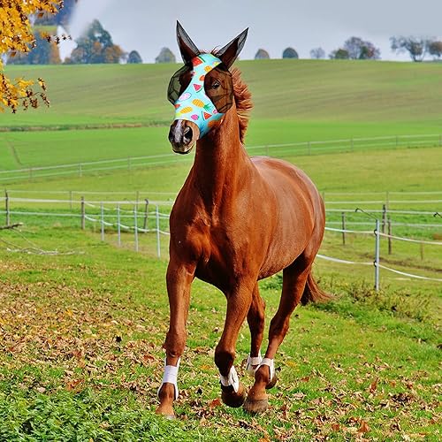 Vista 7 de Weewooday 2 máscaras de mosca de caballo para caballos, máscaras suaves para caballos con orejas, máscara suave y elástica con protección UV