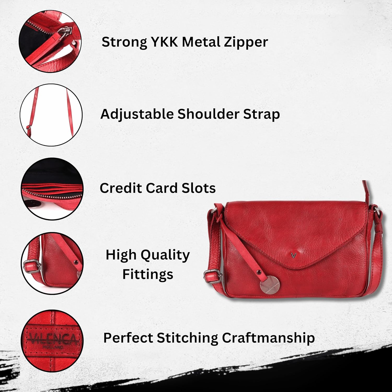 Genuine Italian Leather Small Crossbody Sling Bag RFID Protected Trendy Casual Office with Adjustable Strap
