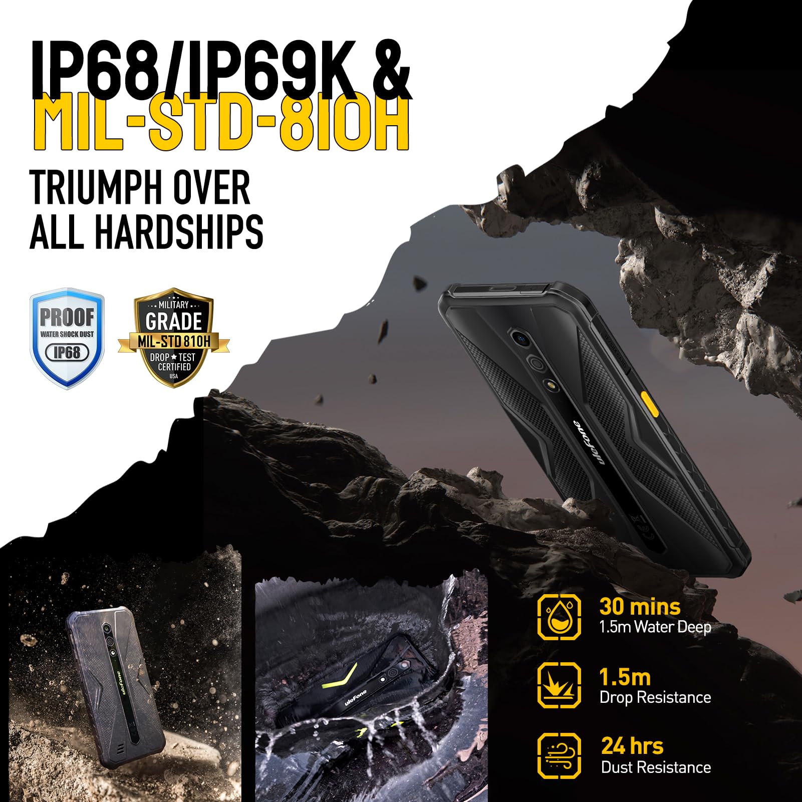 Ulefone Armor X12 Pro Outdoor Handy Android 14 mit Octa-core 8GB + 64GB/SD-256GB, ip68/69k Smartphone Ohne Vertrag Wasserdicht 4G Dual SIM Handy mit 4860mAh Akku, 13MP+8MP, 5GHz Wi-Fi/NFC/OTG/GPS/Grün