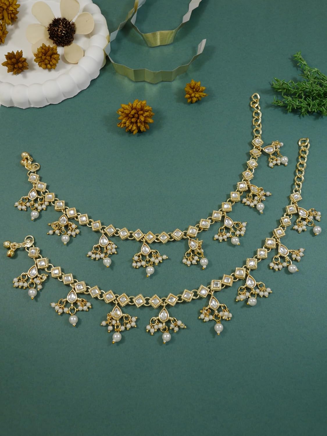 I Jewels Indian Bollywood Traditional Kundan & Stone Studded Wedding Foot Jewelry for Women (A025)