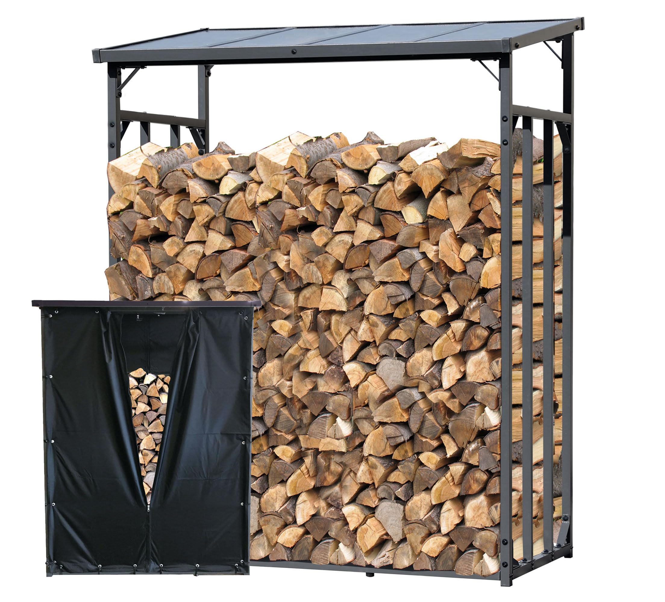 QUICK STAR Scaffale in metallo per legna da ardere, 143 x 70 x 185 cm, con protezione dalle intemperie, 1,8 m³/2,5SRM, supporto impilabile per esterni