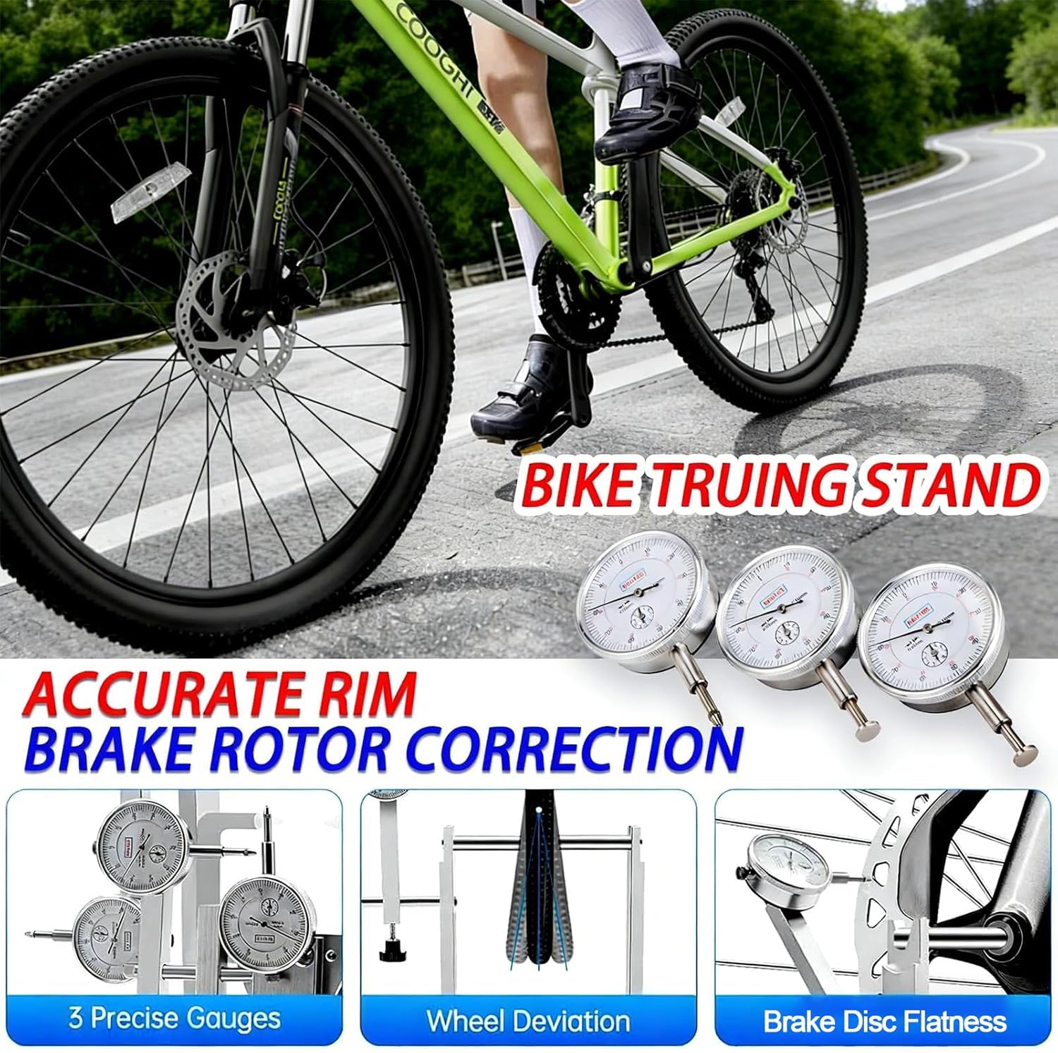 Soporte de rueda para mantenimiento de bicicleta, con soporte de rodamiento y llave de radios, ajustable para cubos de 55 a 200 mm, herramienta de alineación de llantas