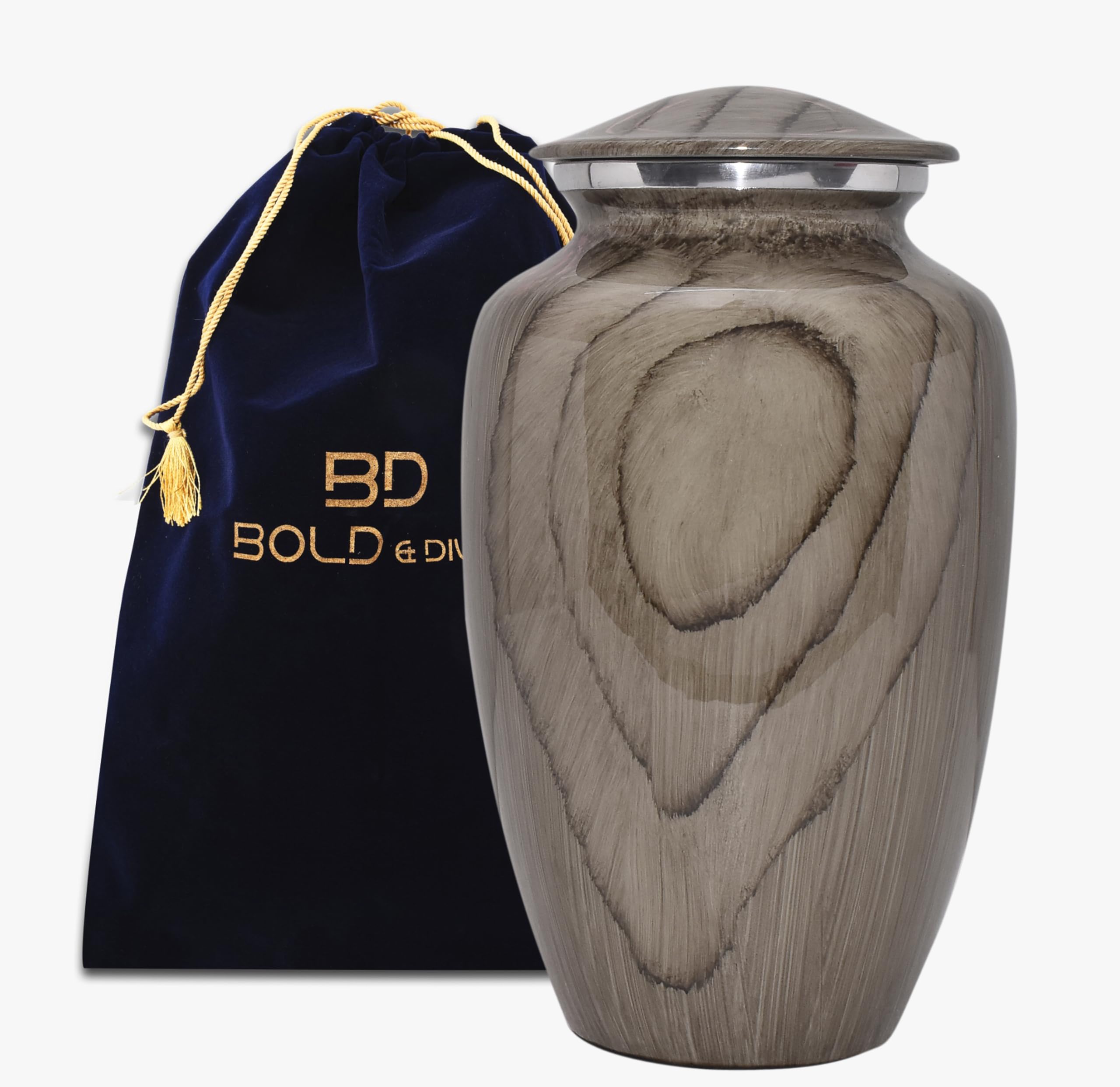 BOLD & DIVINE Wooden Textured Large Cremation Urn | Human Ashes Memorial Urn, Burial, Funeral Cremation Urns (Grey Wood, Large)