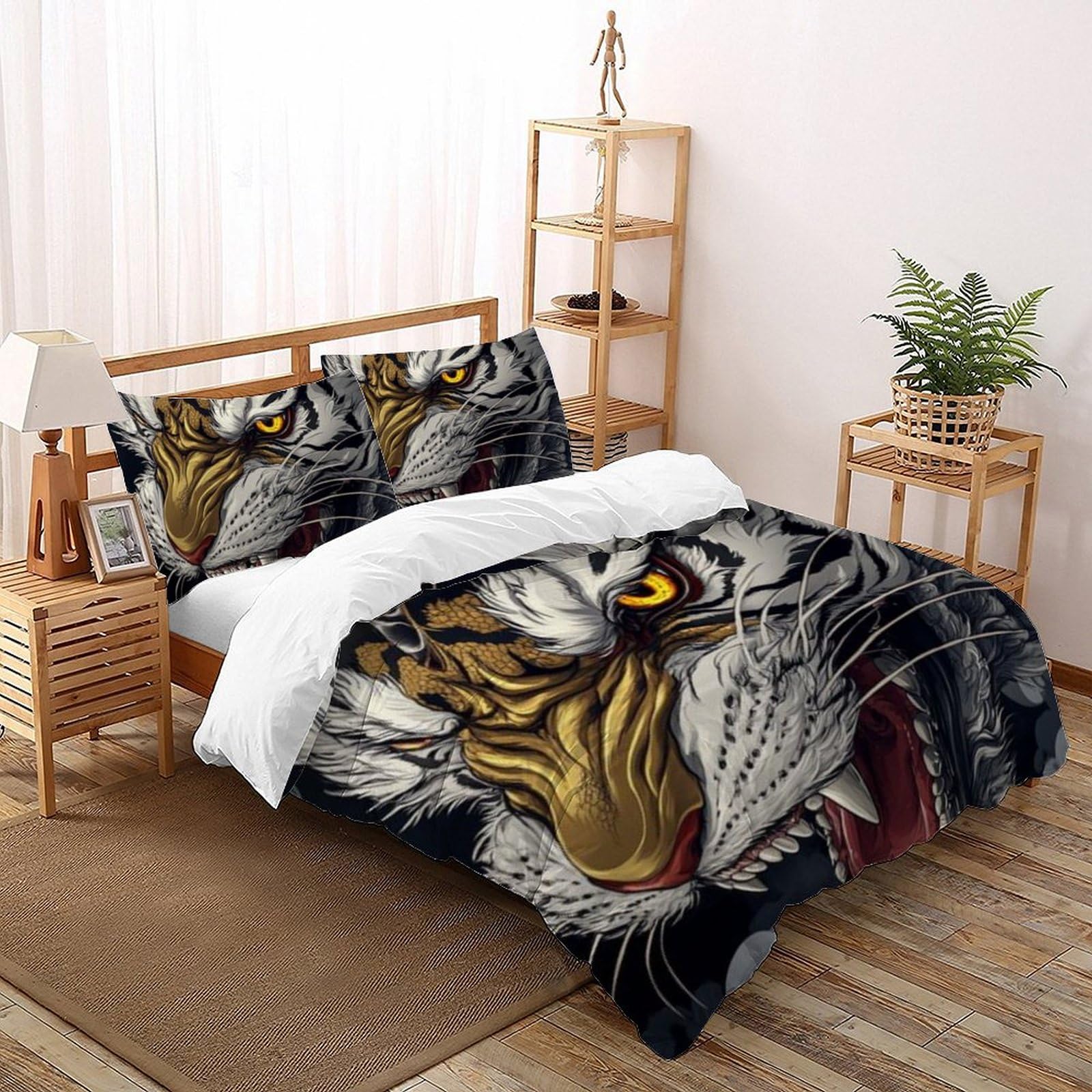 Housse de couette tigre douce et facile à laver pour lit deux personnes King