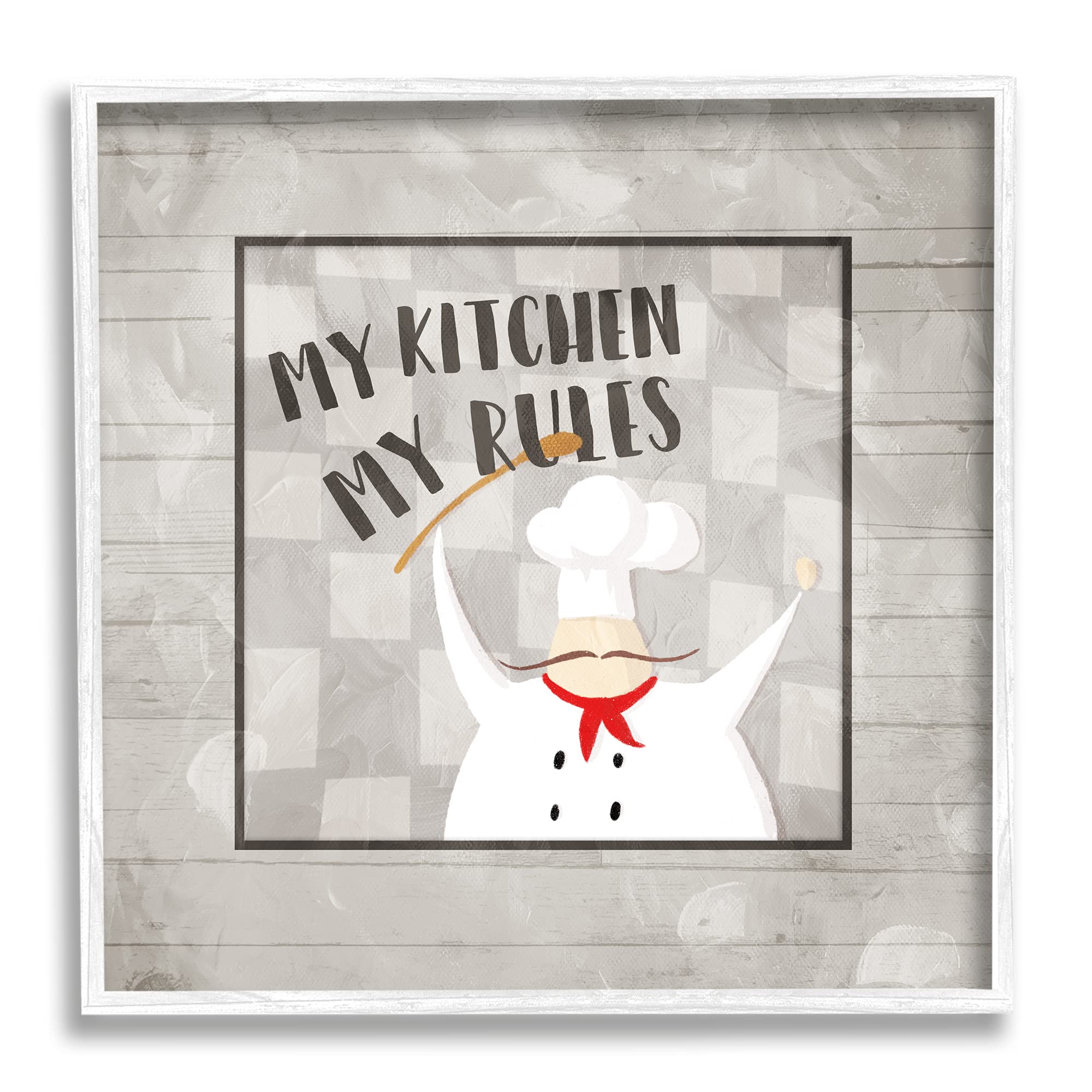 Stupell Industries My Kitchen My Rules Phrase French Mustache Chef, Designed by Milli Villa White Framed Wall Art, 17 x 17, Brown