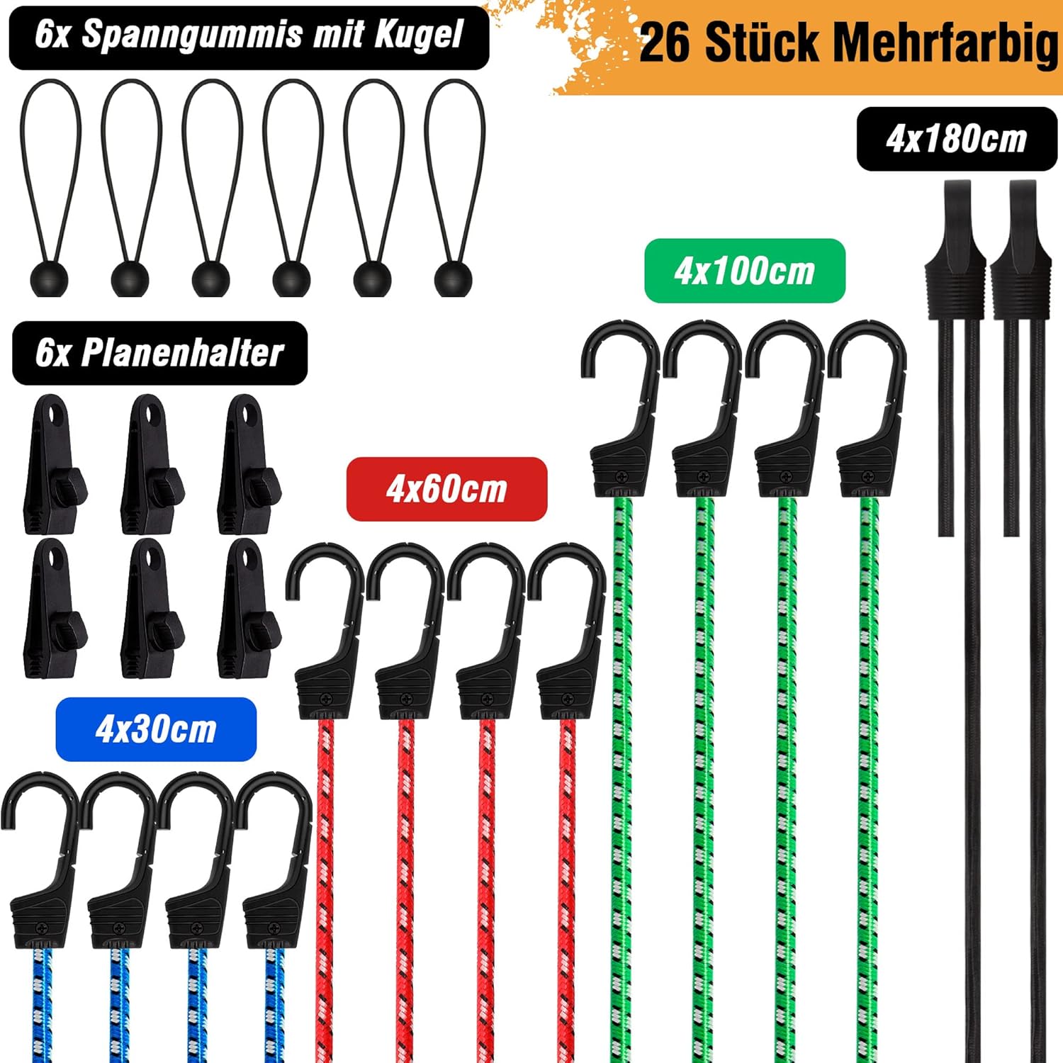 Bungee Cords with Hooks, Bungee Straps with Metal Plastic Hooks,Heavy