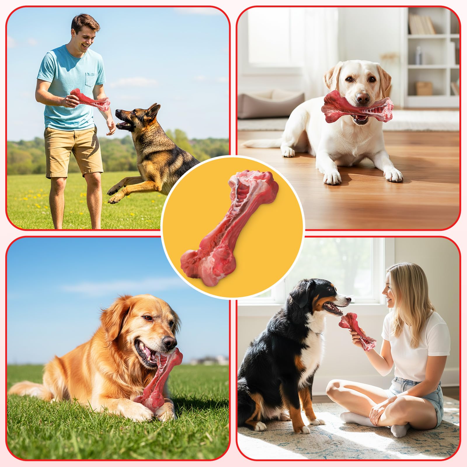 RUXAN Giocattoli da masticare per cani, giocattoli a forma di osso che alleviano lo stress, ghetti interattivi per cuccioli, cani piccoli, medi e grandi