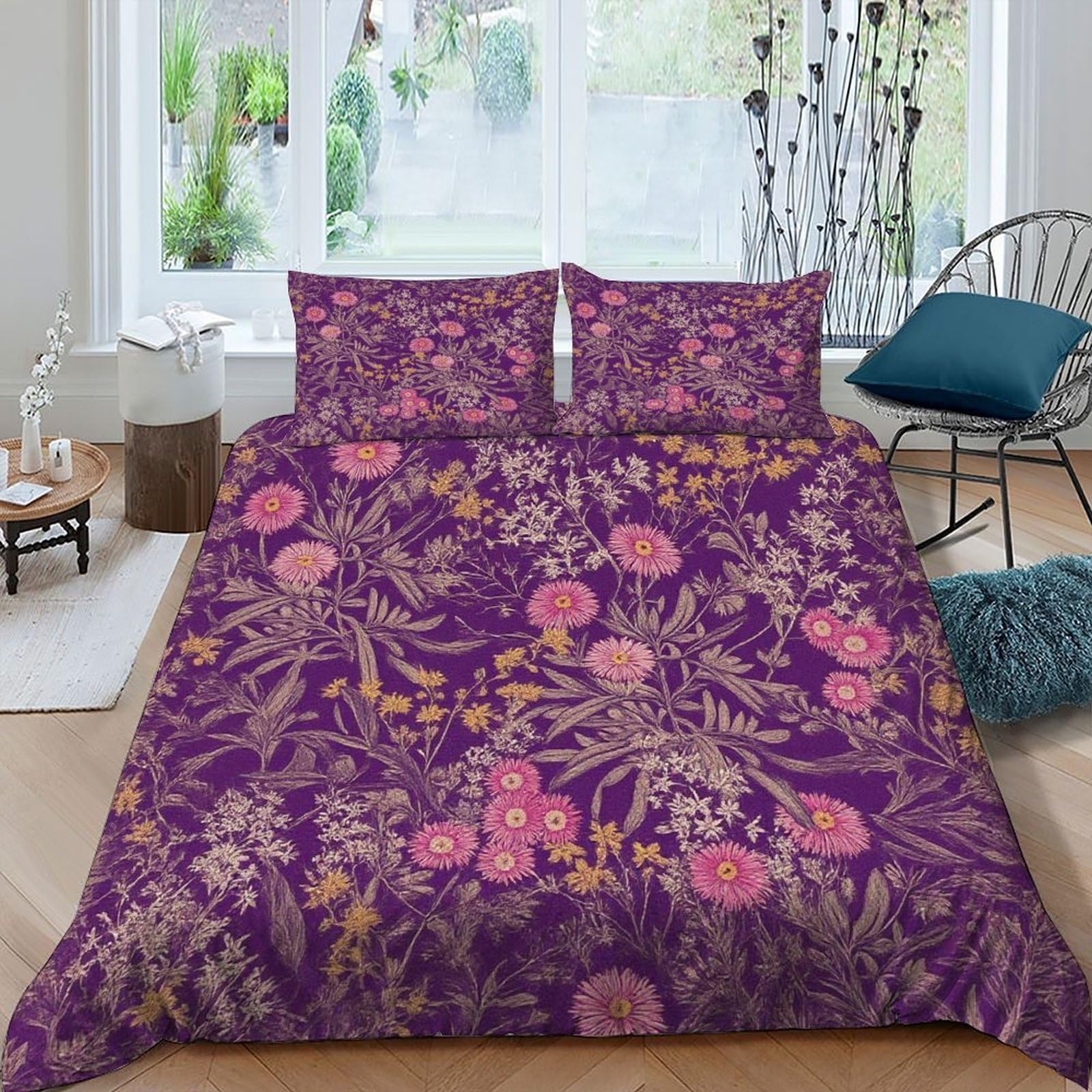 Housse de couette fleurs pour chambre adulte parure lit king microfibre