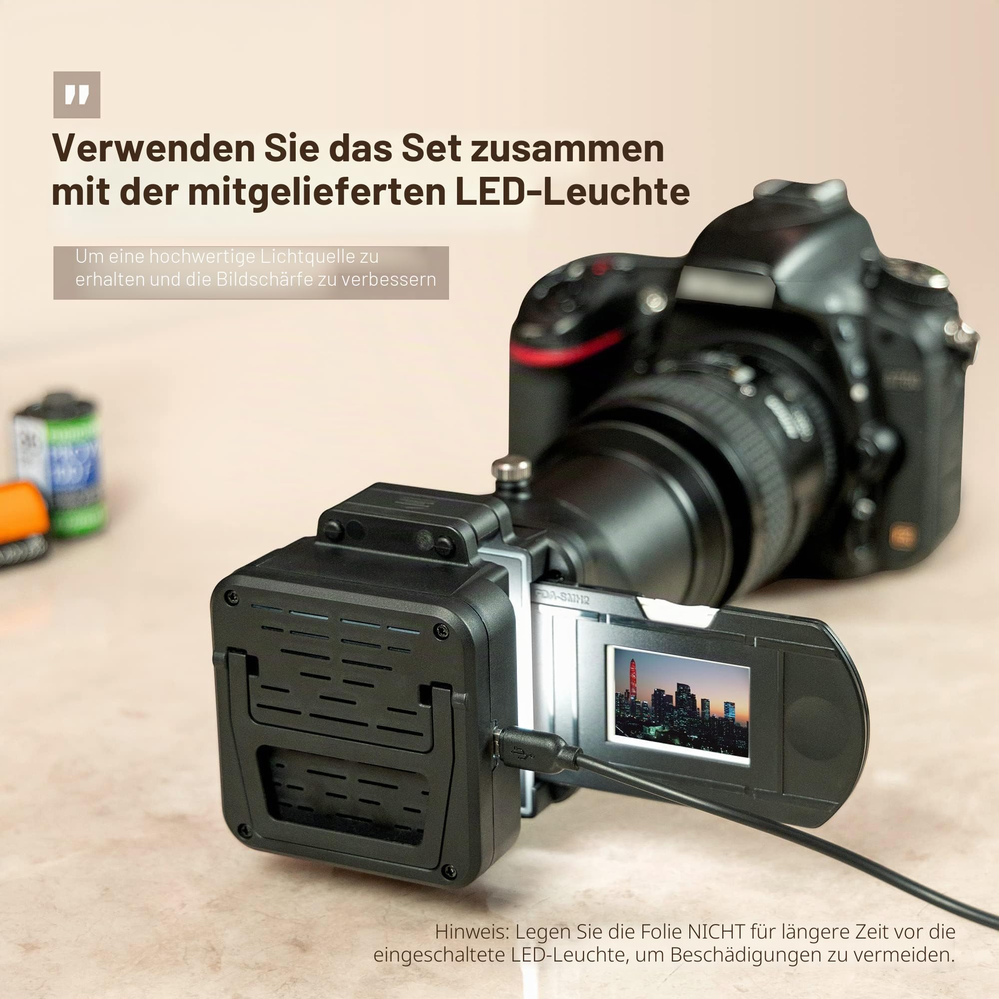 JJC ES-2 Film-Digitalisierungsadapter mit 6500 K USB-LED-Beleuchtungsset, Negativfilm-Kopierscanner Konvertieren Sie 35-mm-Negative in digitales JPEG