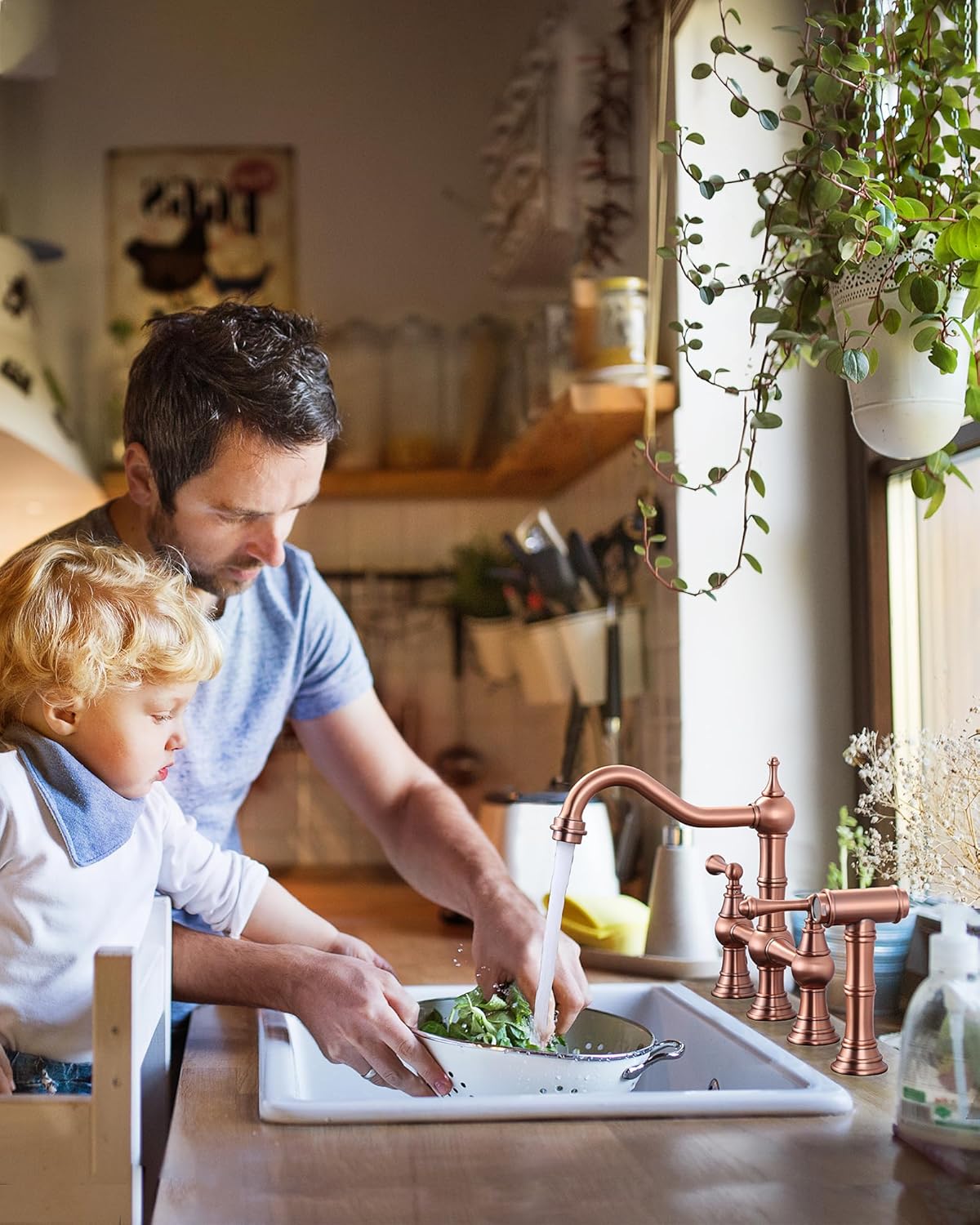 WOWOW Pot Filler Faucet Wall Mount Stove Faucet and Bridge Kitchen Faucet with Side Sprayer