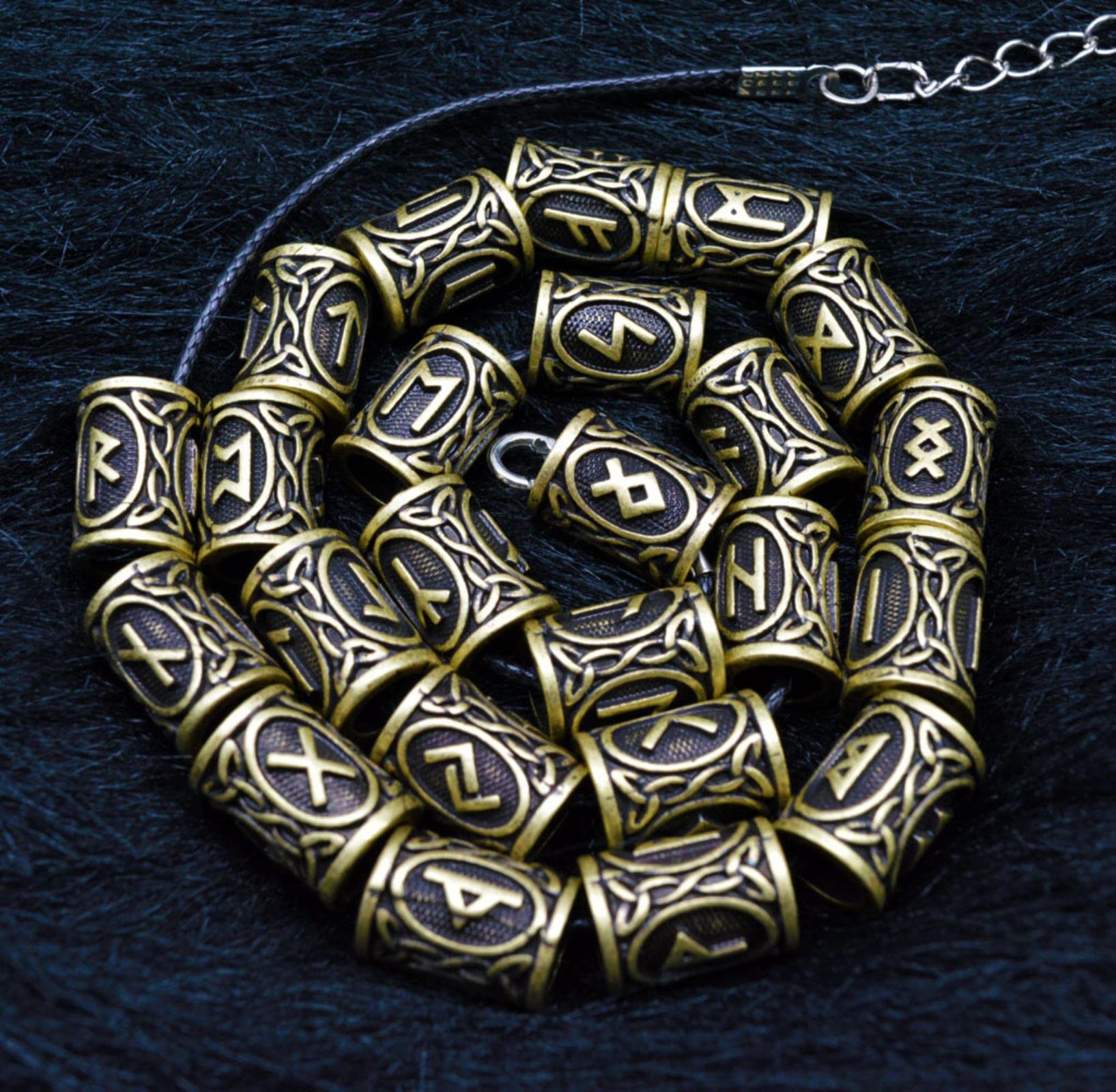 Zling Bronze 24Pcs/Set Futhark Viking Beard Accessories Runes Tube Spacer 6Mm Hole Beads Charms For Hair/Necklace/Bracelet Diy Jewelry Making