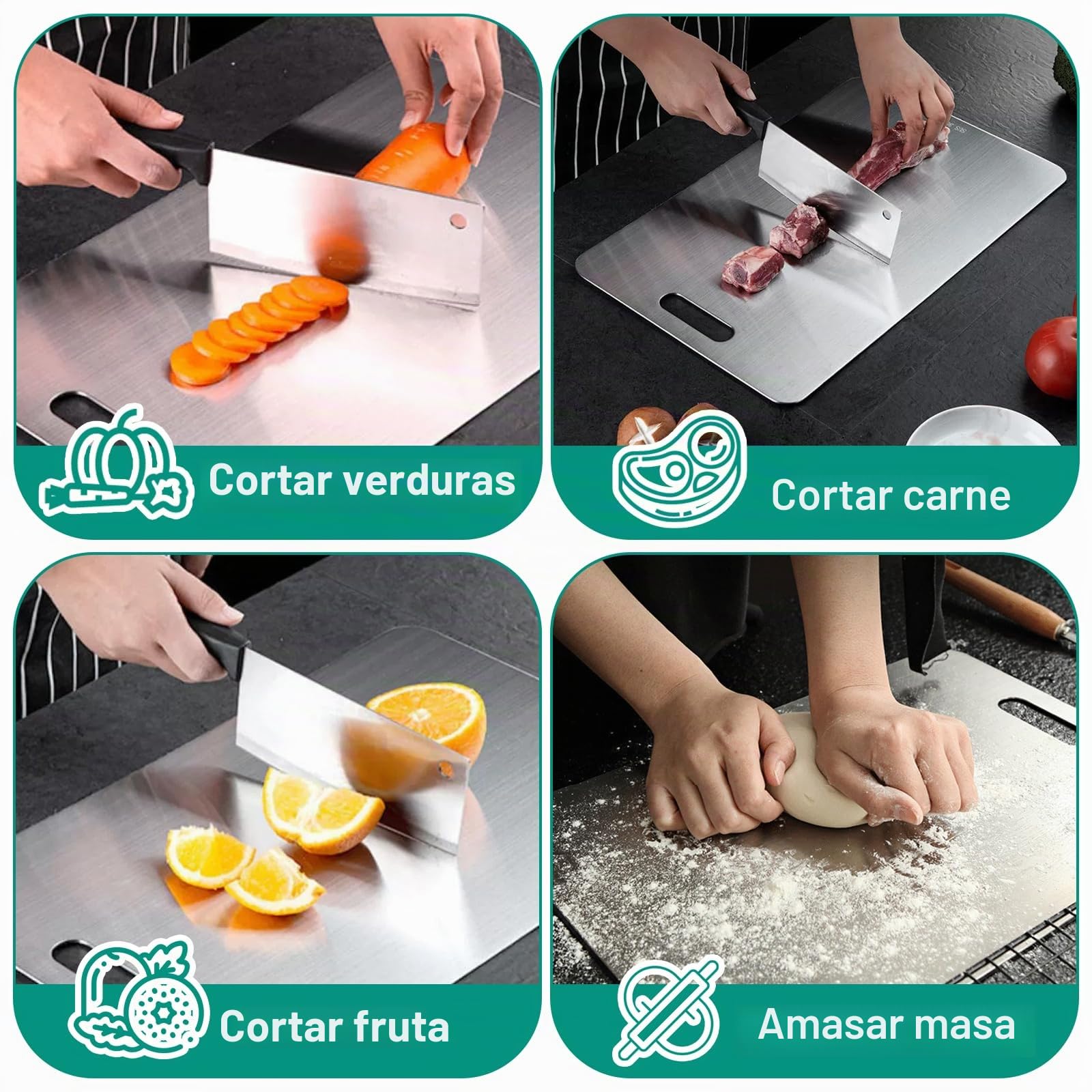 Juego de 3 tablas de cortar de titanio, tablas de cortar de doble cara de titanio de grado alimenticio para cocina, ideales para cortar carnes, frutas y verduras