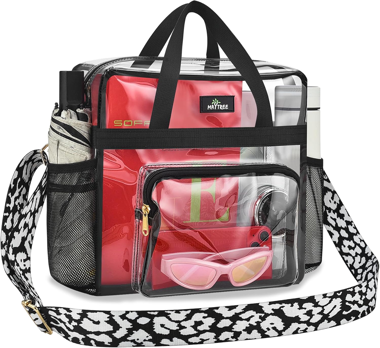 MAY TREE Clear Bag for Stadium Events 12×6×12 Clear Tote Lunch Bag with Reinforced Straps for Work, Sporting Events and Gym