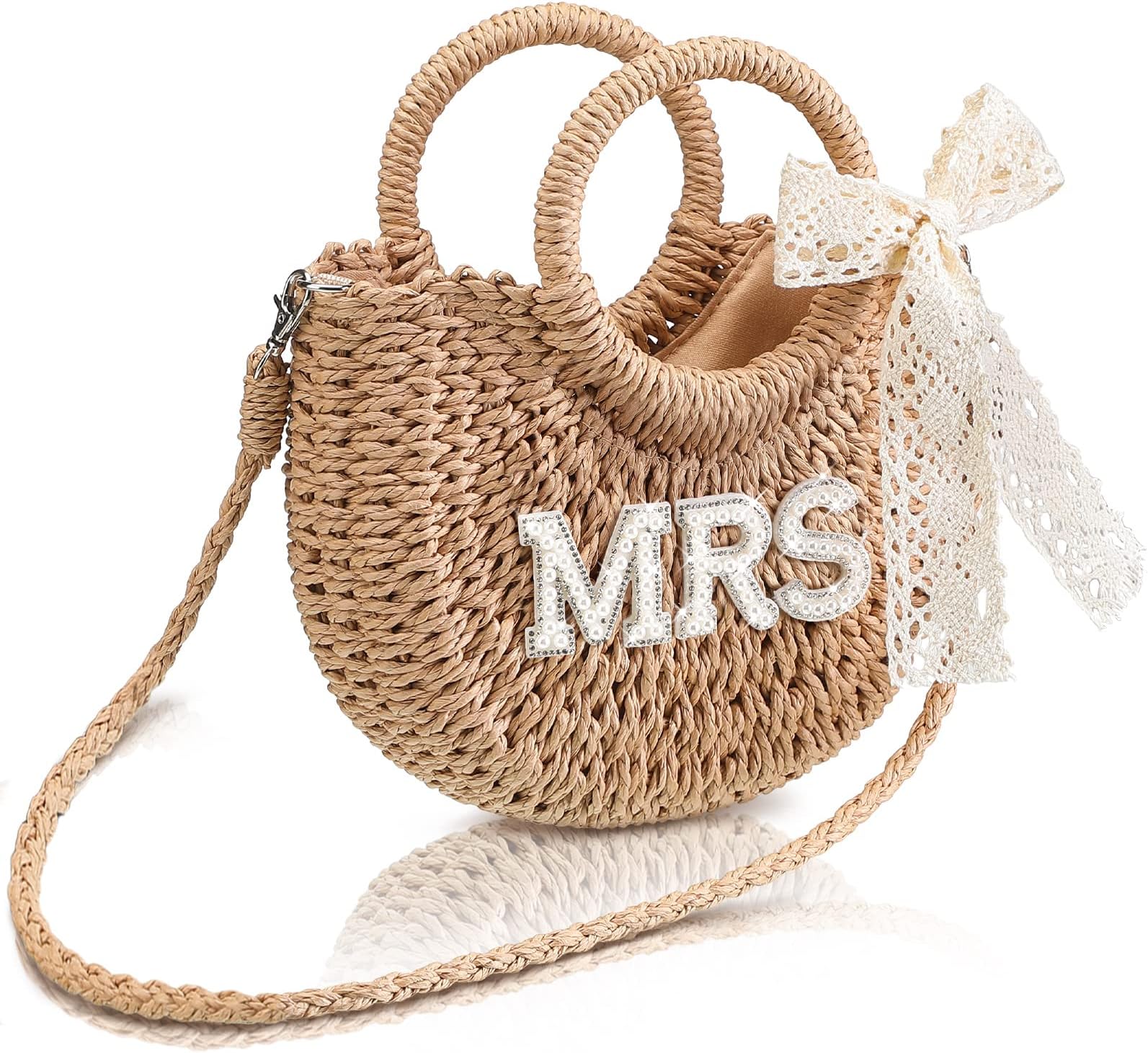 Bride Gift Bride Straw Purse Mrs Handwoven Bag Rhinestone Letter Bag Bachelorette Honeymoon Wedding Bridal Shower