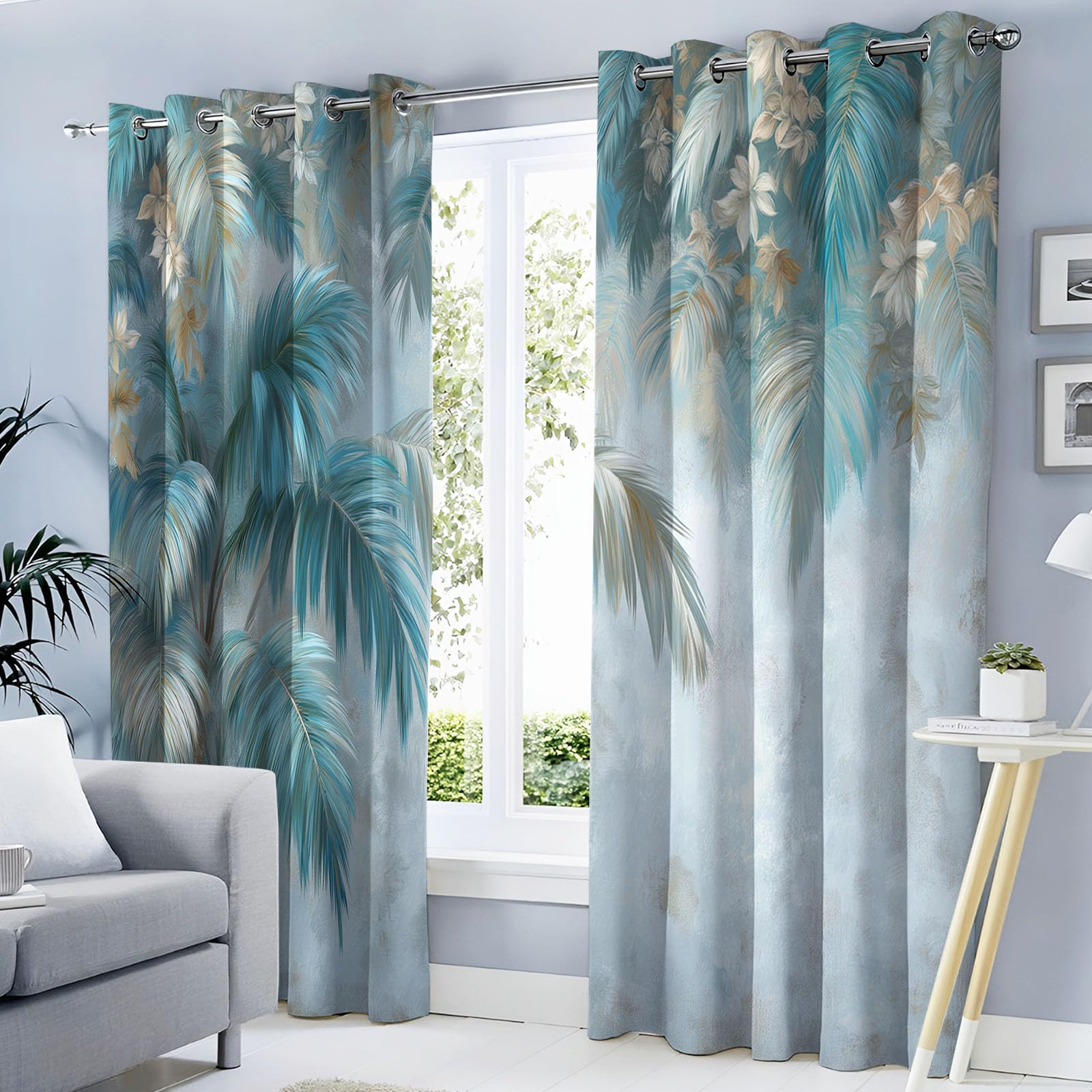 Rideau occultant tropical feuilles de palmier pour l'ambiance zen du salon ou de la chambre