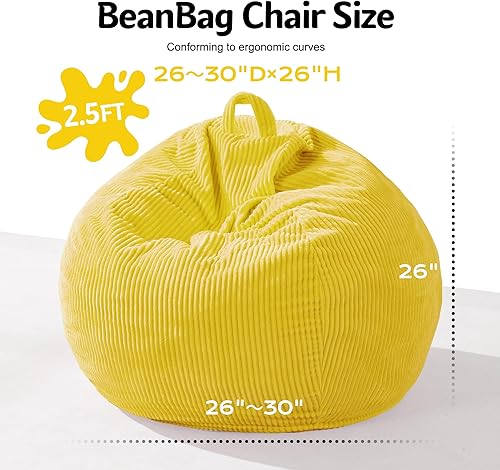 Miniatura 119 de Homguava Puf de 3.5 pies: puf de lágrima con relleno de espuma viscoelástica, sillas compactas de puf, sofá suave con funda de pana (gris)