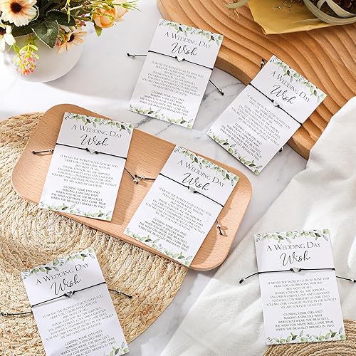 Miniatura 3 de Sasylvia 50 juegos de pulseras de boda para invitados, pulseras ajustables a granel con tarjetas de agradecimiento para regalos de fiesta de boda,