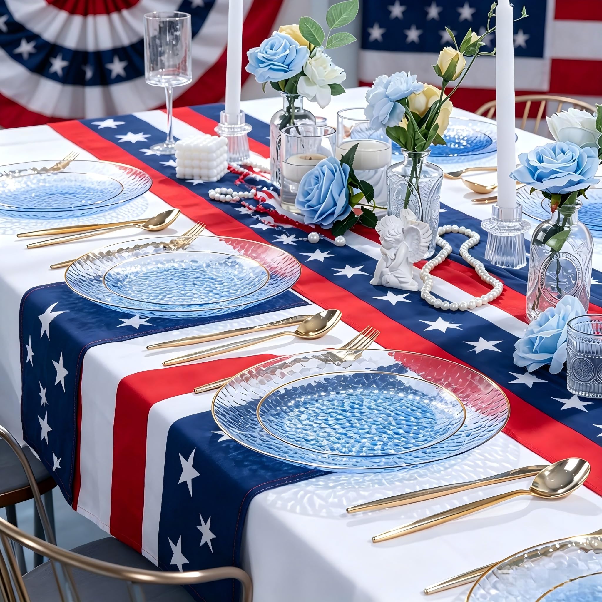 Blue Hammered Plates - 36 Piece Set -5