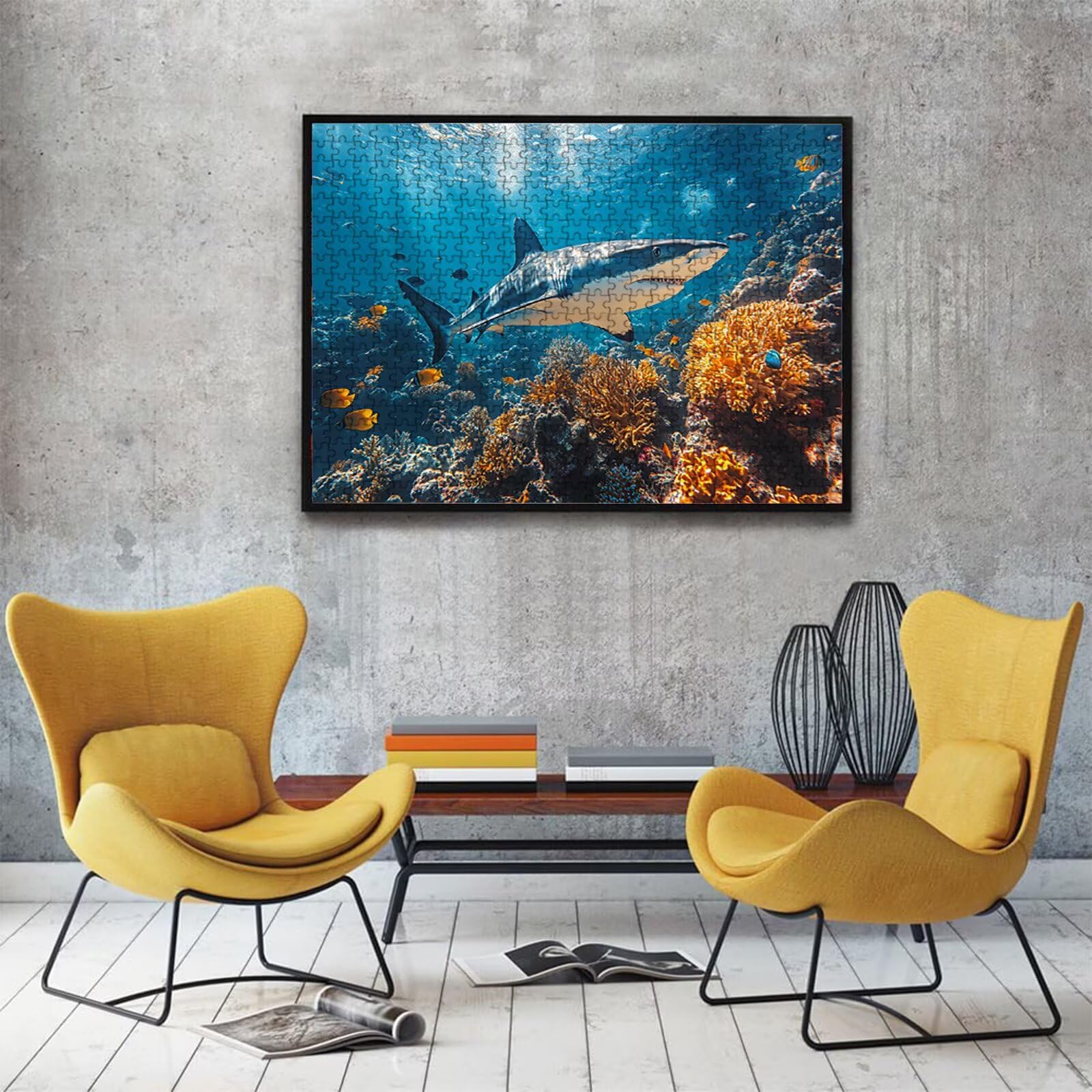 Puzzle 1000 elementów, puzzle 1000 elementów dla dorosłych, trudne puzzle, aktywność antystresowa i relaks, druk w wysokiej rozdzielczości, drewniane puzzle rekina koralowego z wykwintnym pudełkiem do
